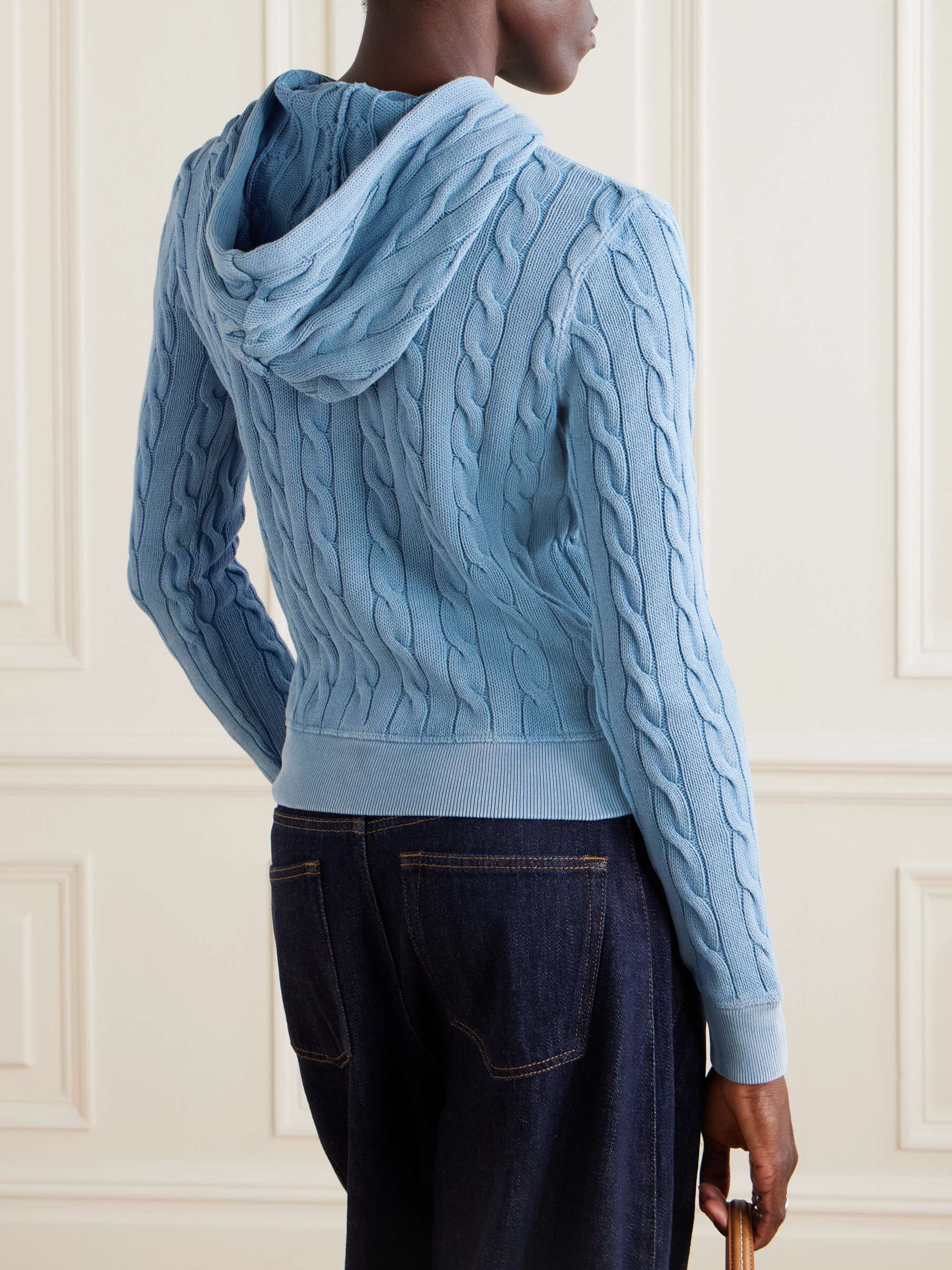Hooded embroidered cable-knit cotton cardigan view
