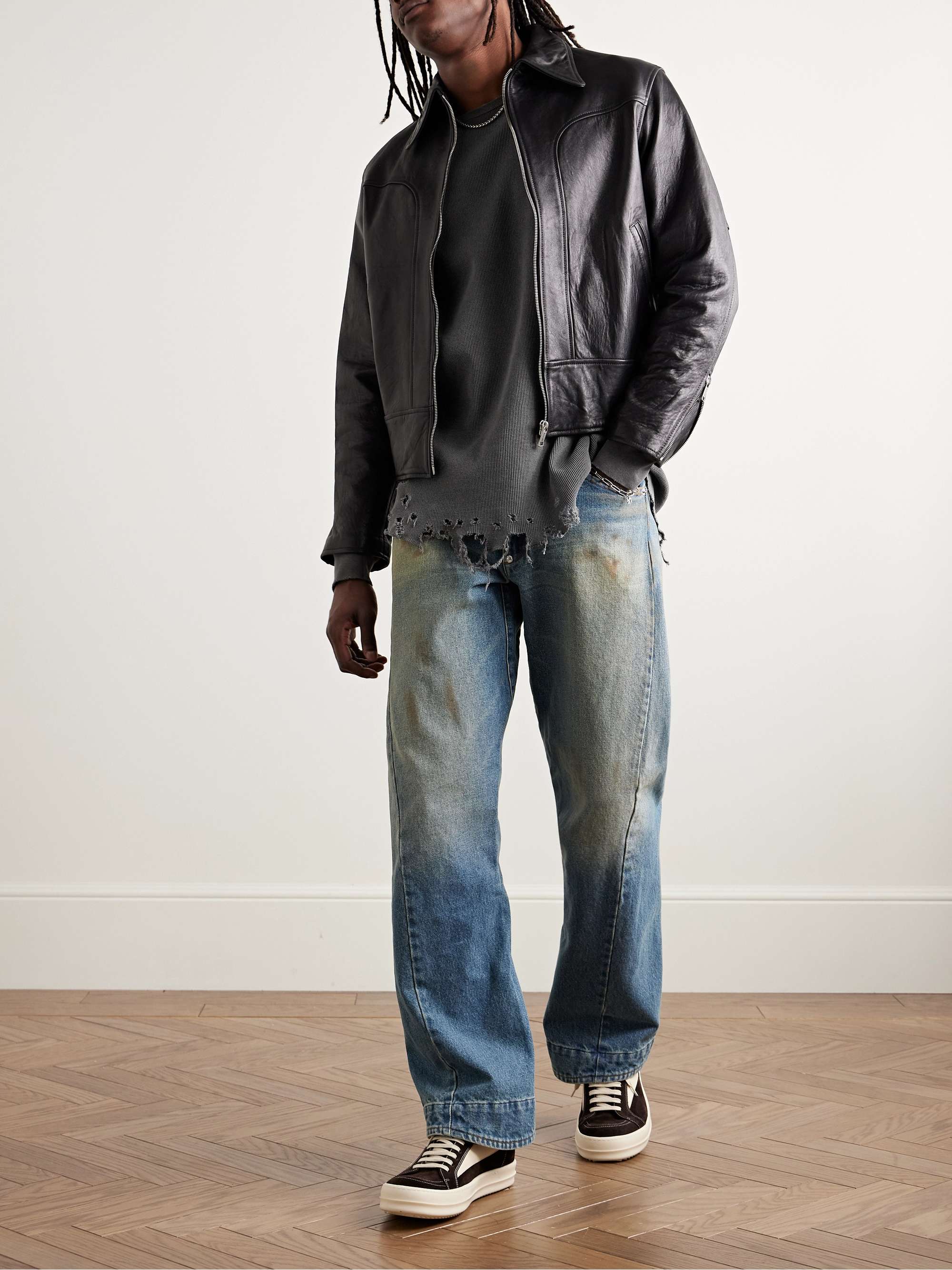 Folsom Distressed Waffle-Knit Cotton T-Shirt view