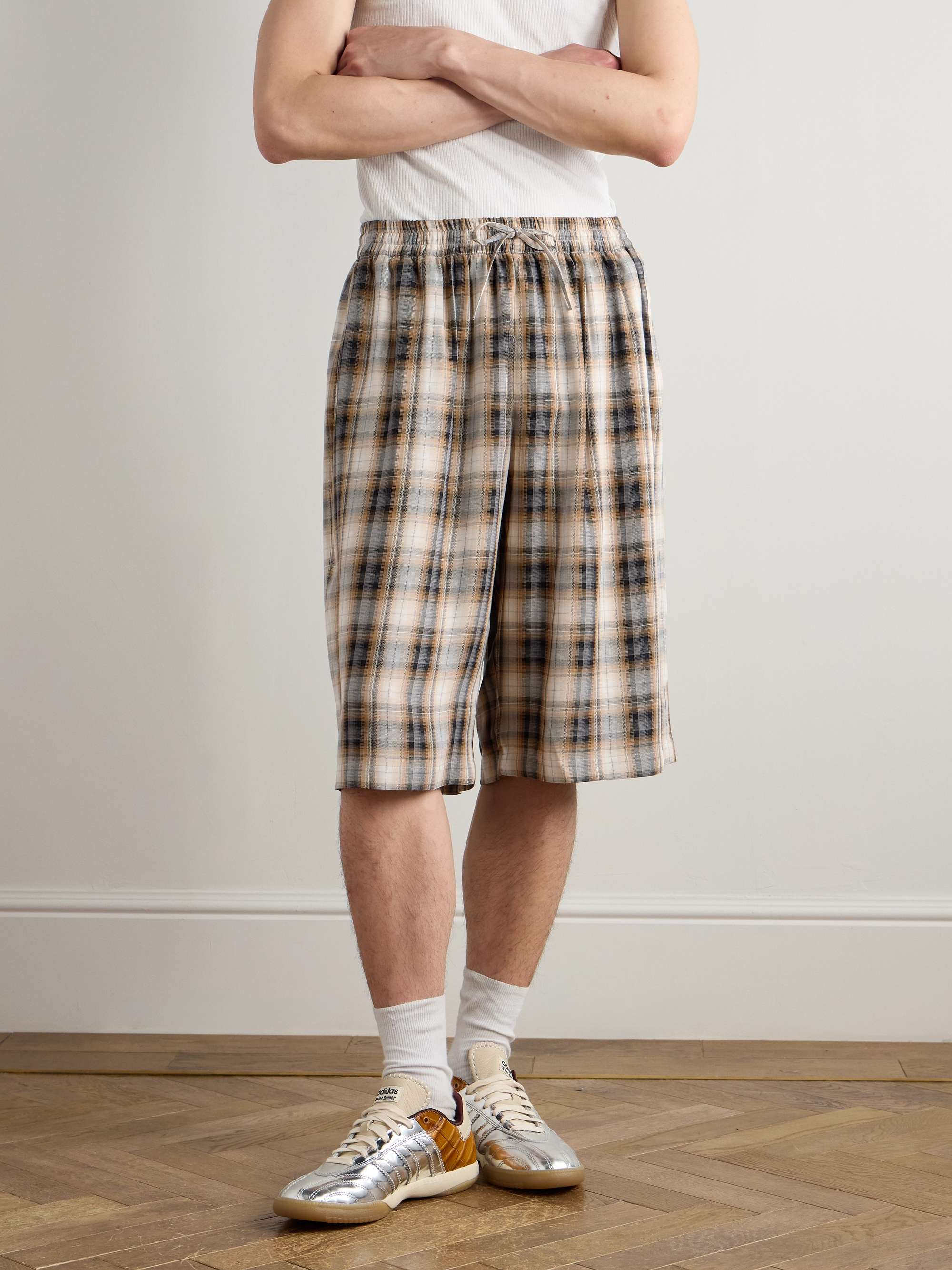 Straight-Leg Checked Twill Drawstring Shorts view
