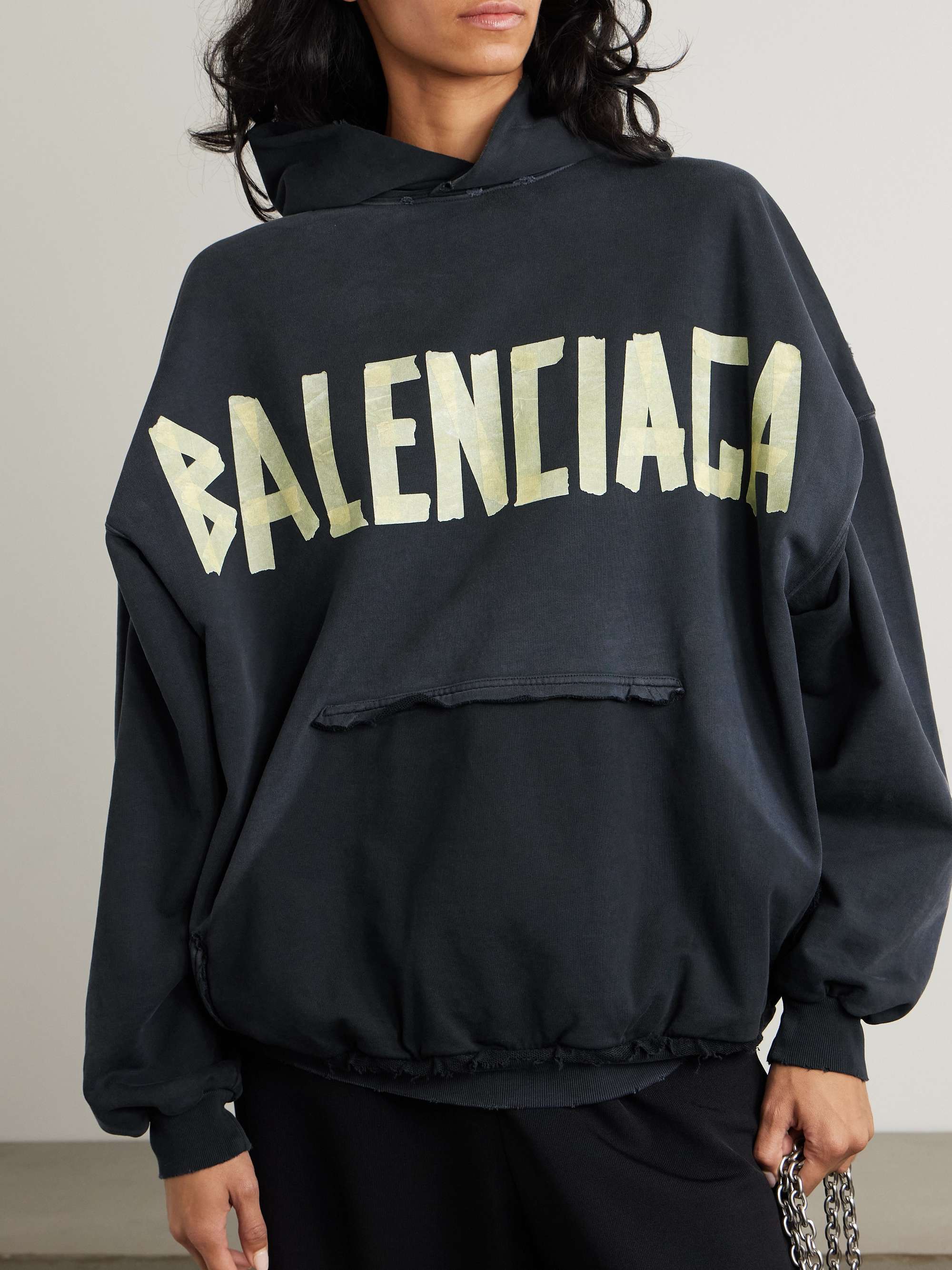 Oversized distressed printed cotton-jersey hoodie view