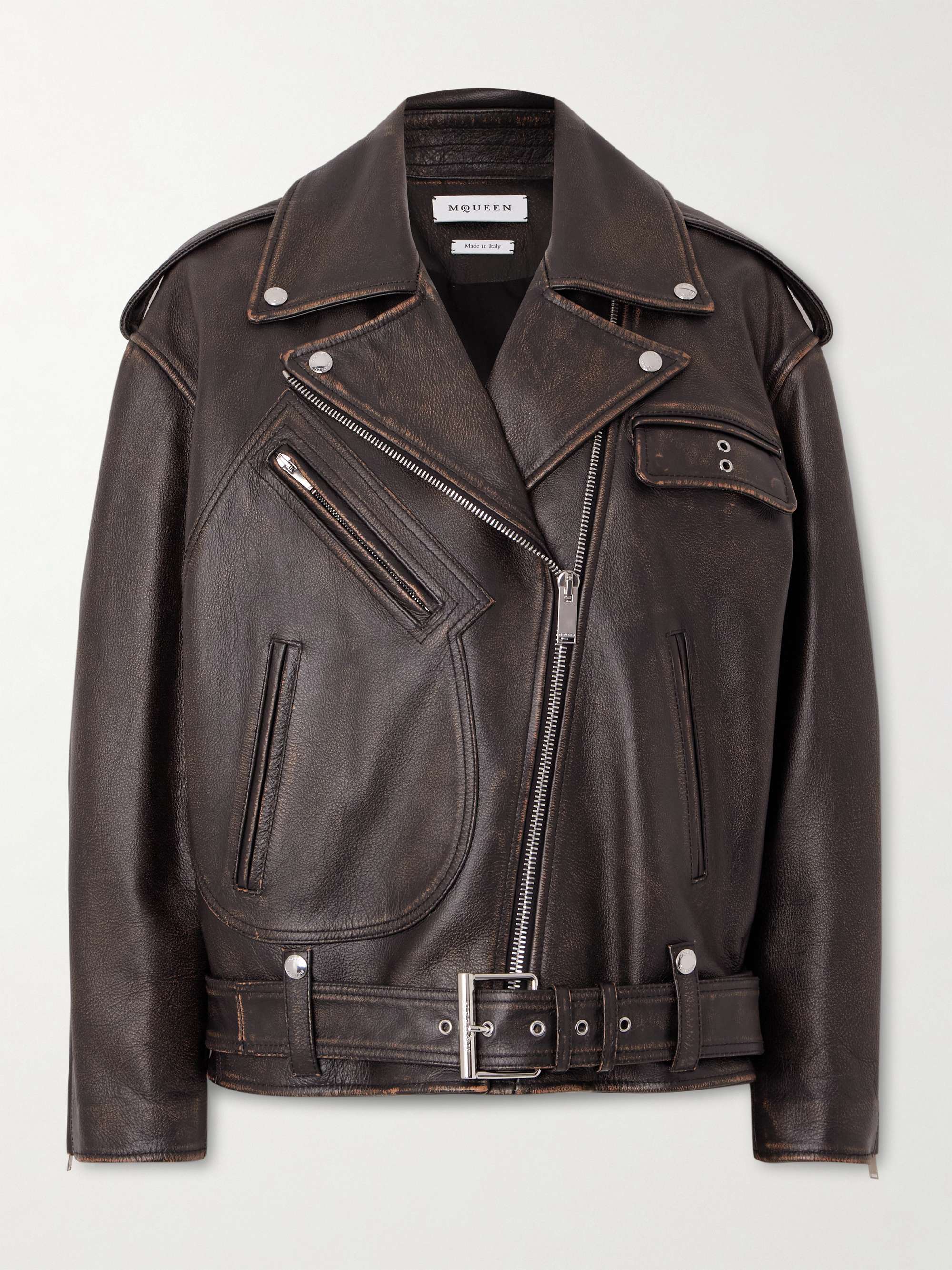 Distressed leather biker jacket view