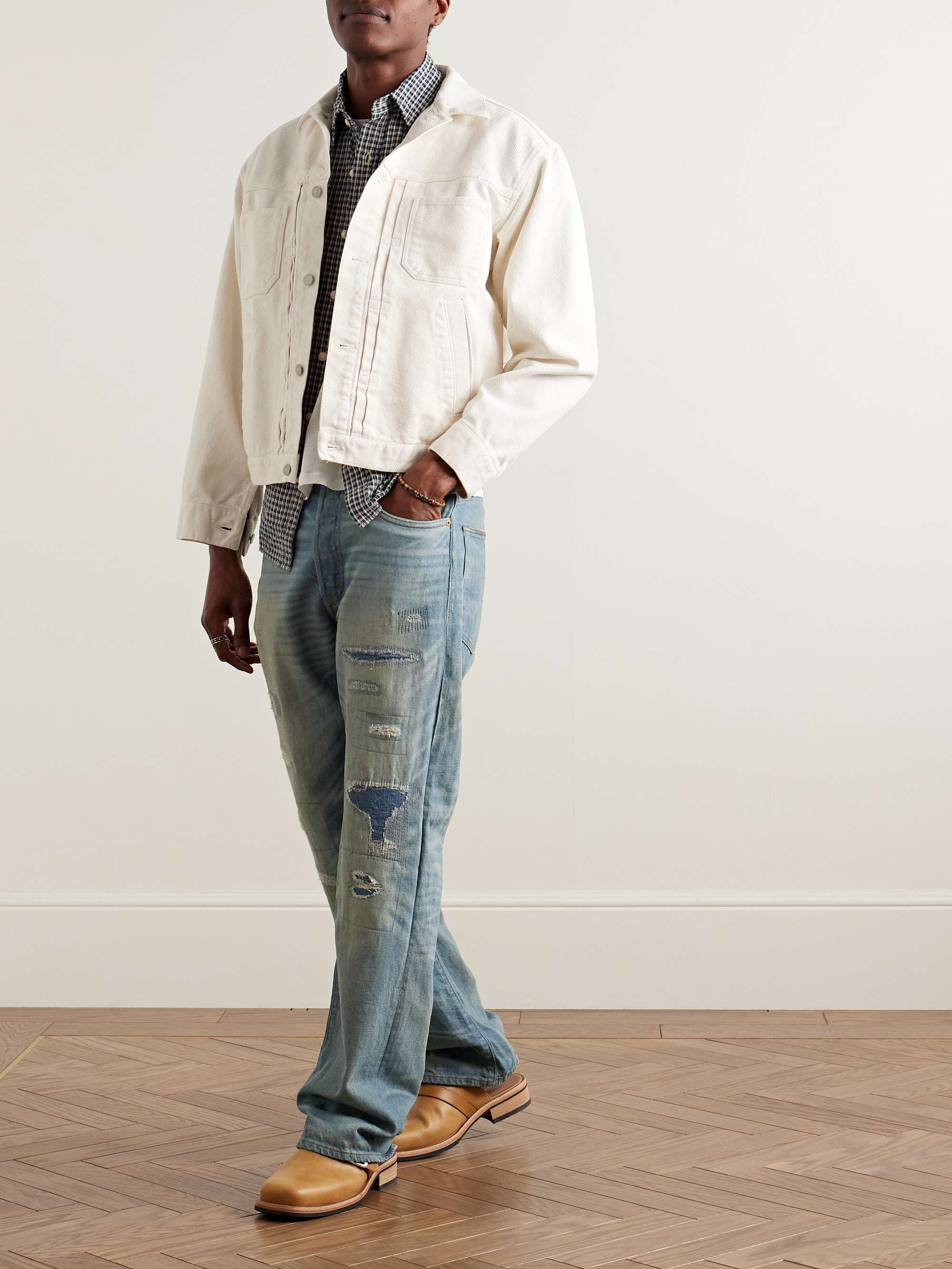 Straight-Leg Indigo-Dyed Distressed Selvedge Jeans view