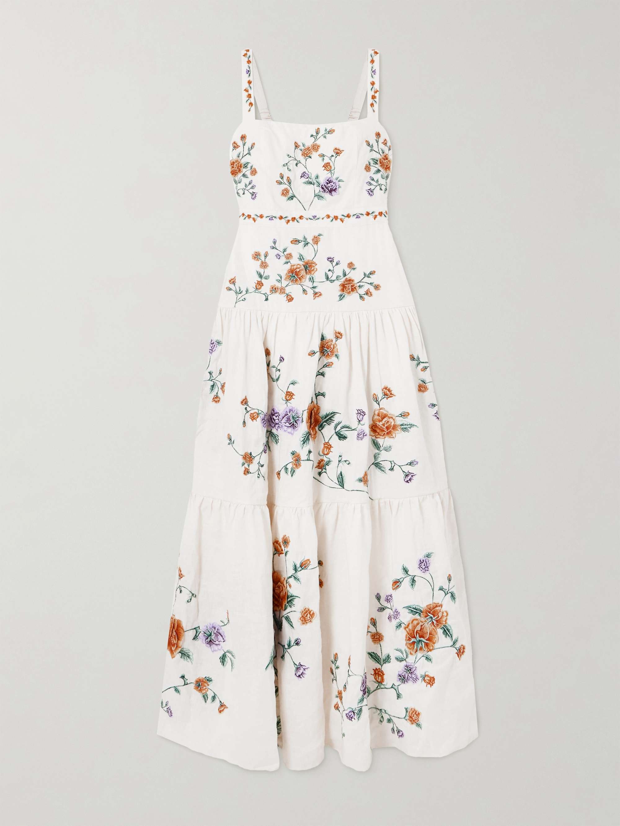 Lima tiered pleated embroidered linen maxi dress view
