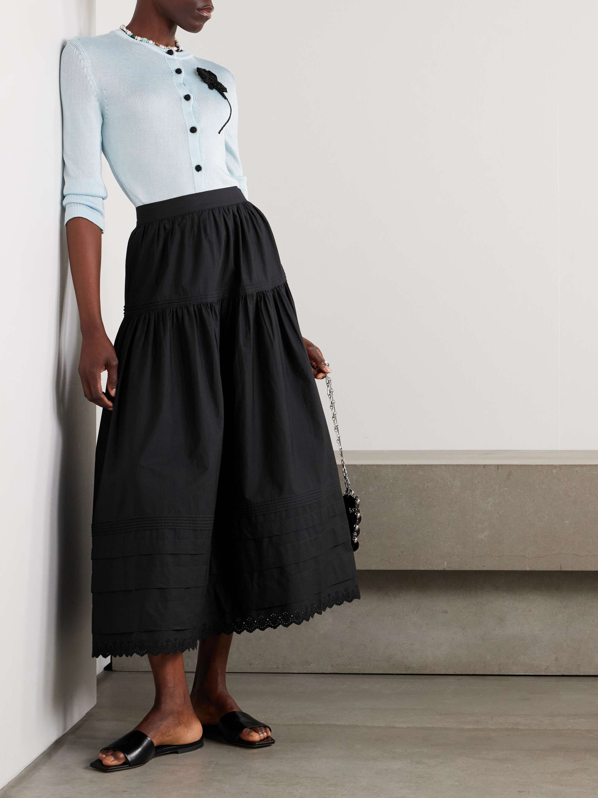 Sebastiane crochet-trimmed organic cotton-poplin midi skirt view