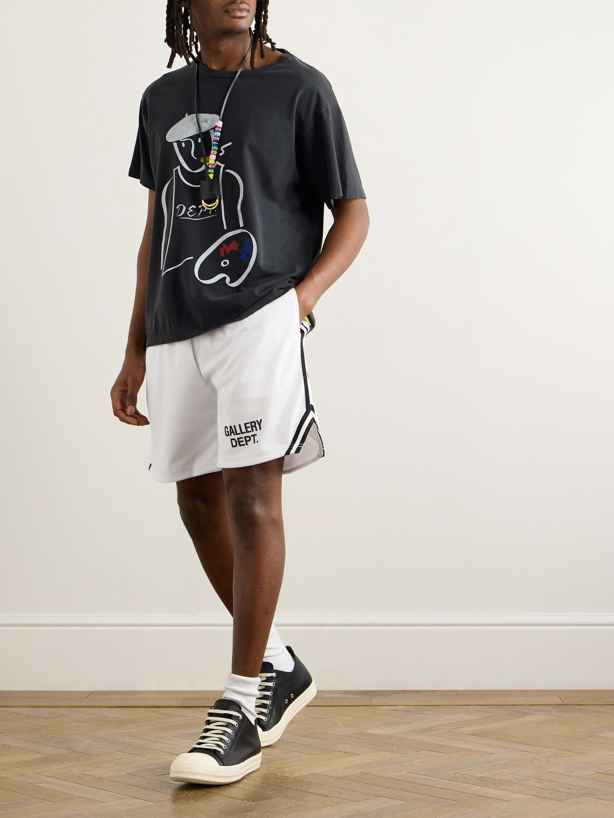 Venice Court Wide-Leg Logo-Print Webbing-Trimmed Mesh Shorts view