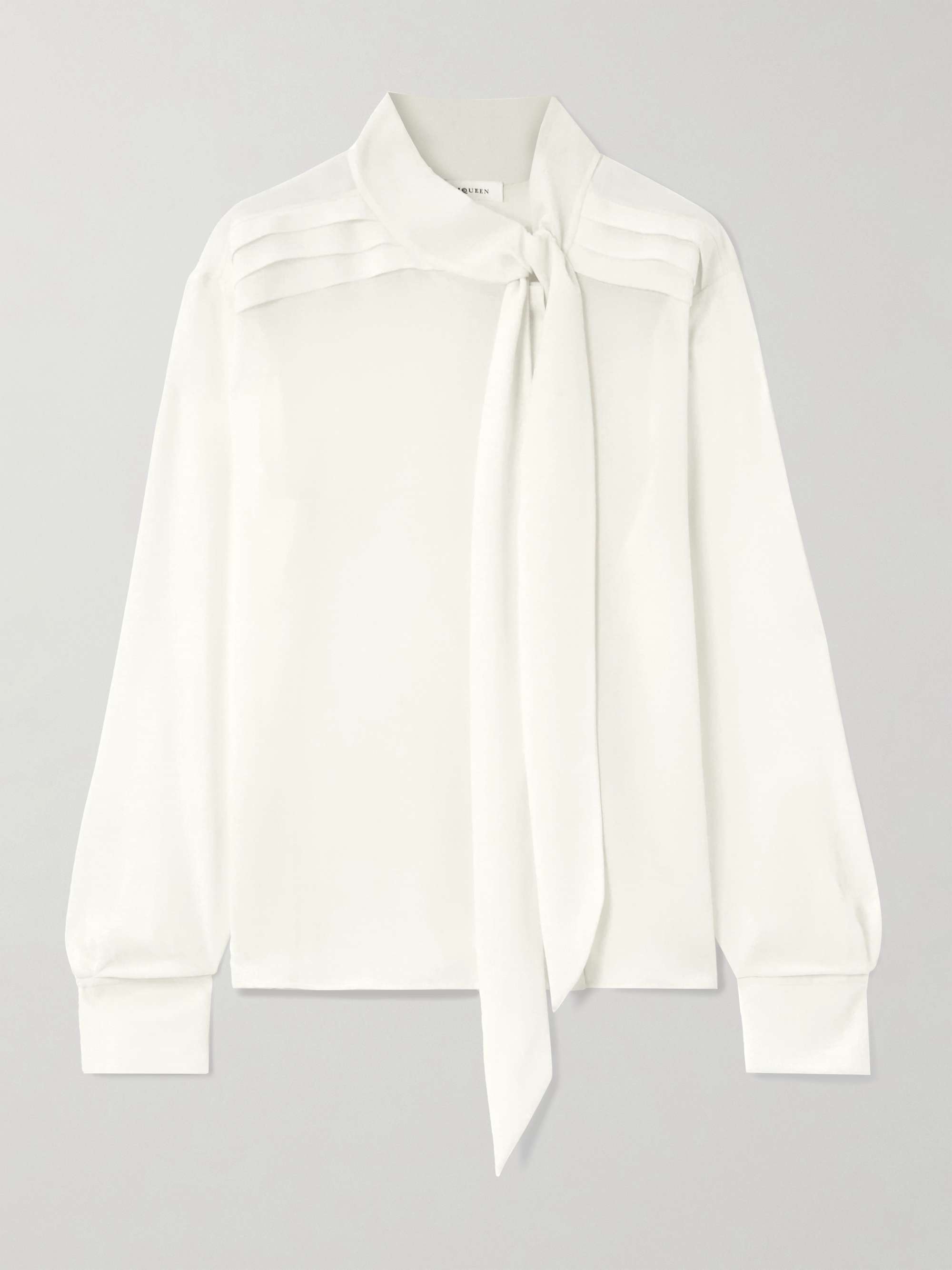 Pussy-bow pintucked silk-crepe blouse view