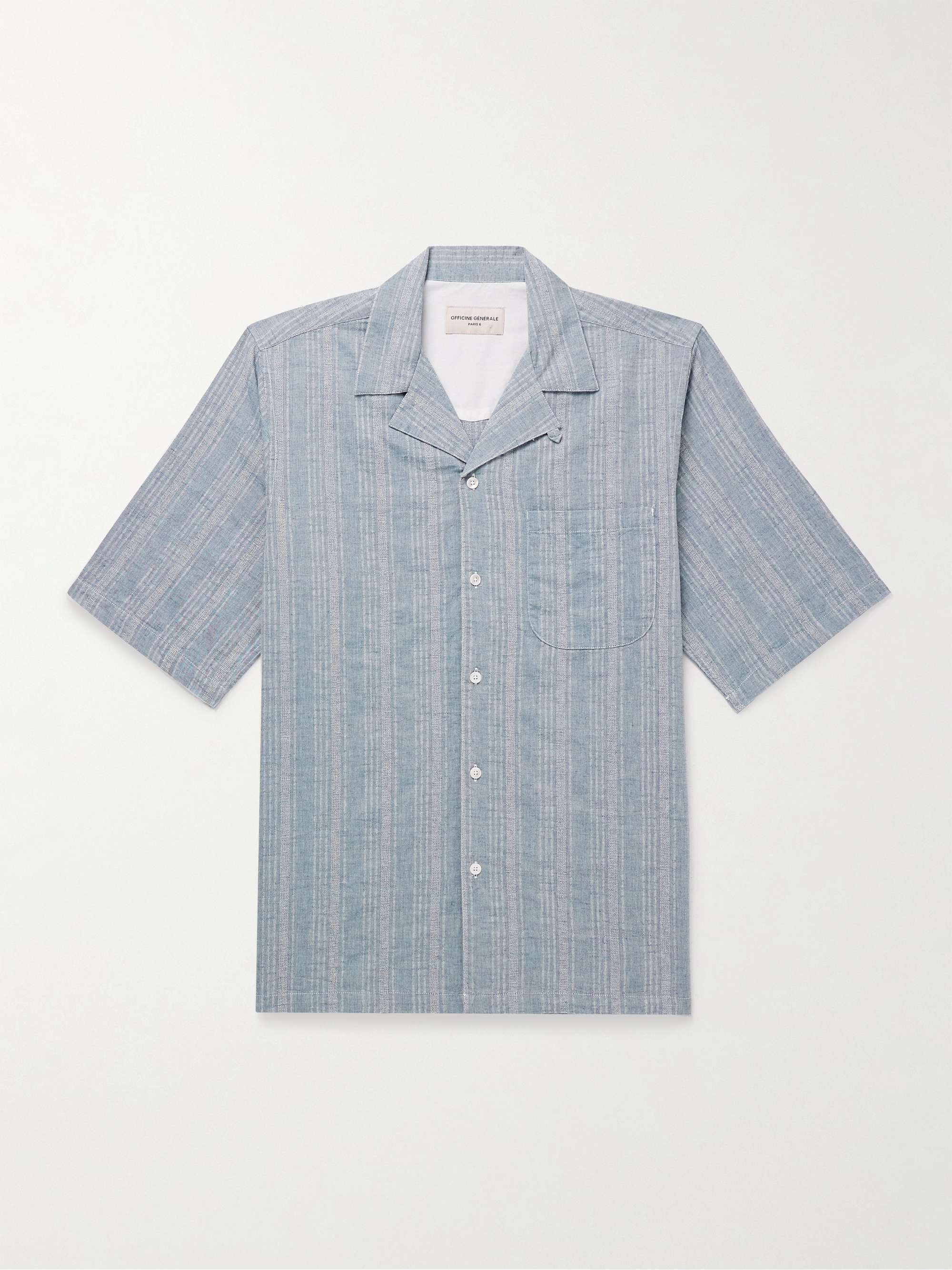 Luis Convertible-Collar Striped Cotton and Linen-Blend Shirt view
