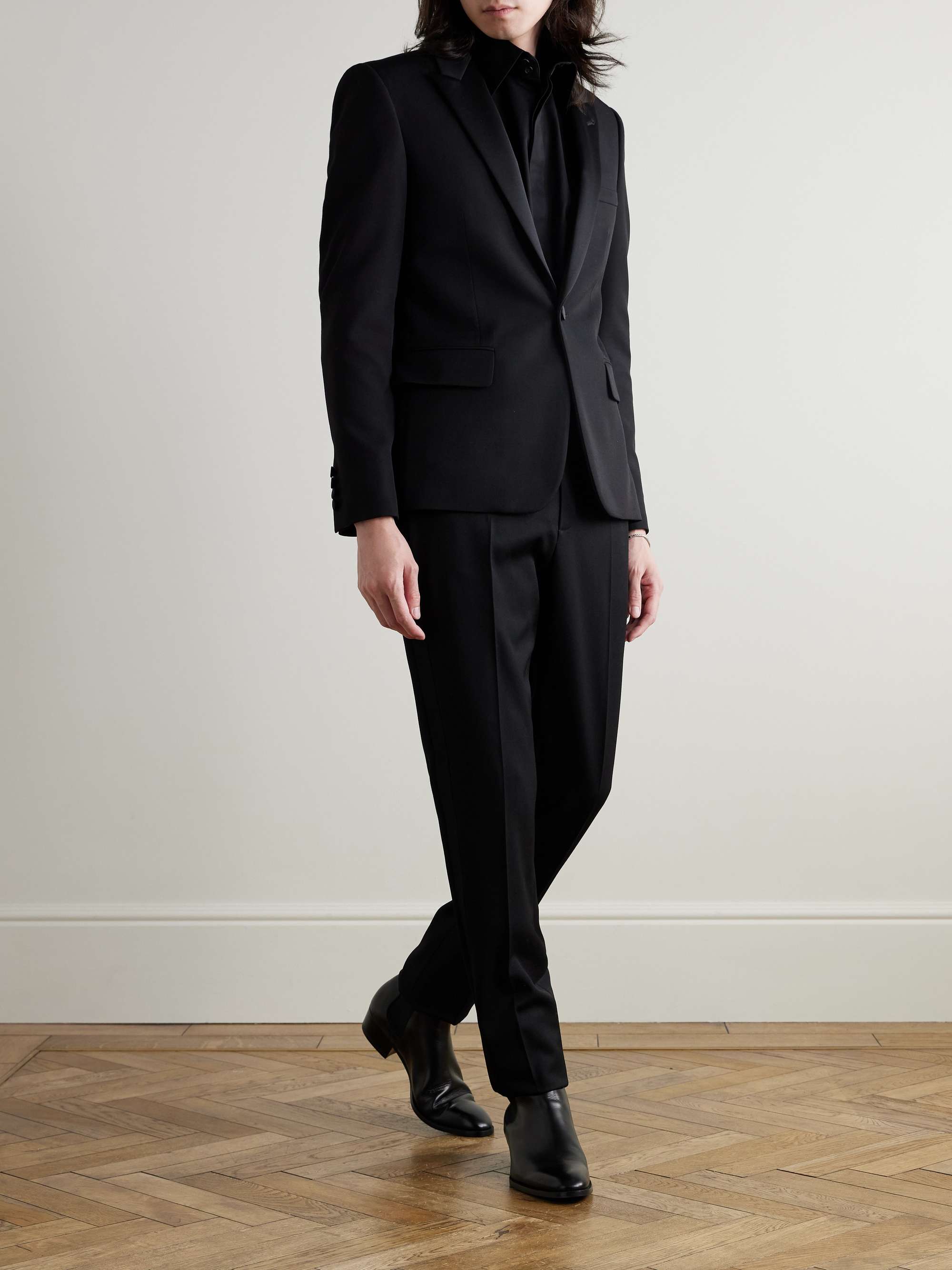Slim-Fit Satin-Trimmed Wool Blazer view