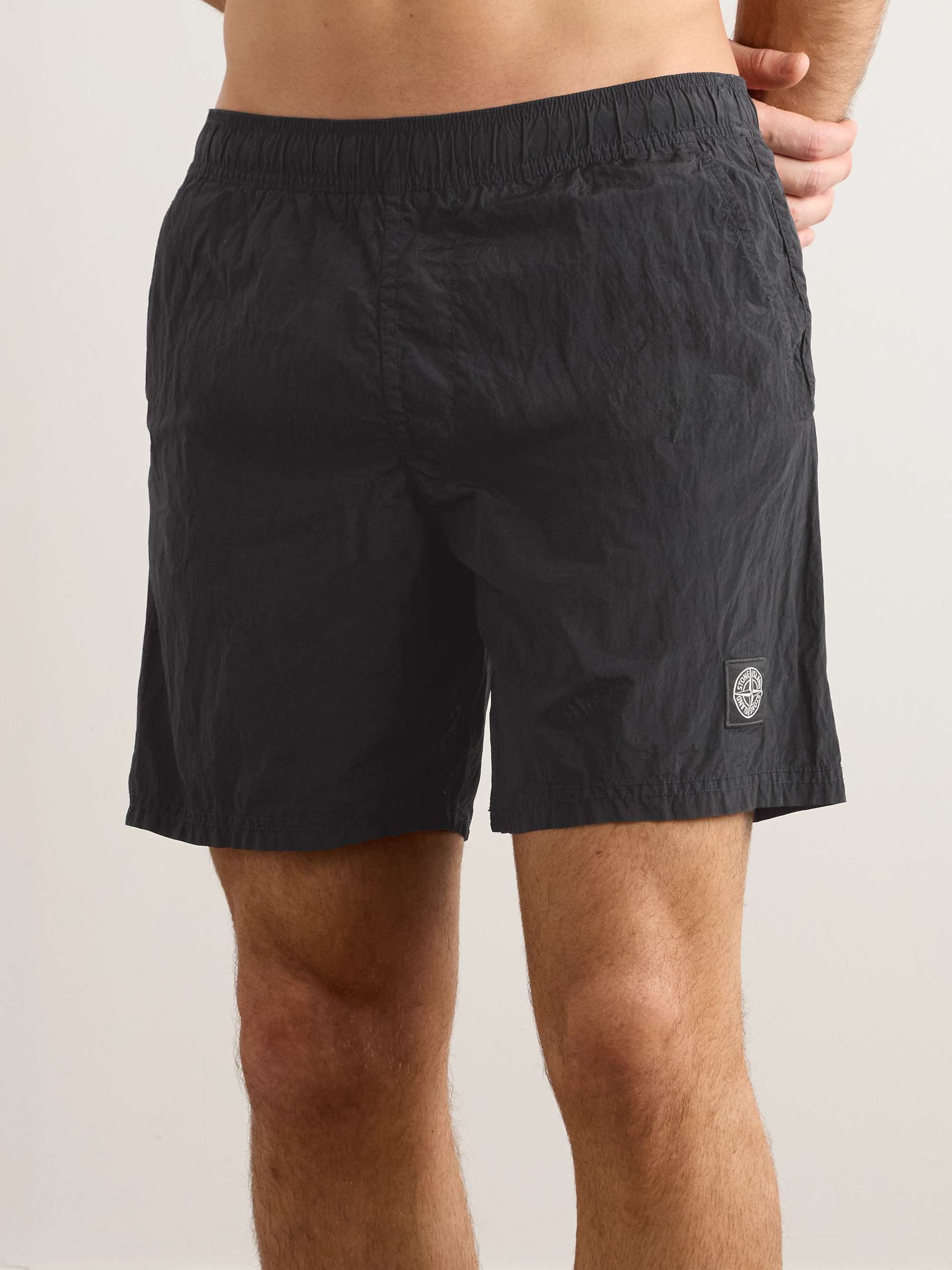 Straight-Leg Mid-Length Logo-Appliquéd Nylon Metal Swim Shorts view