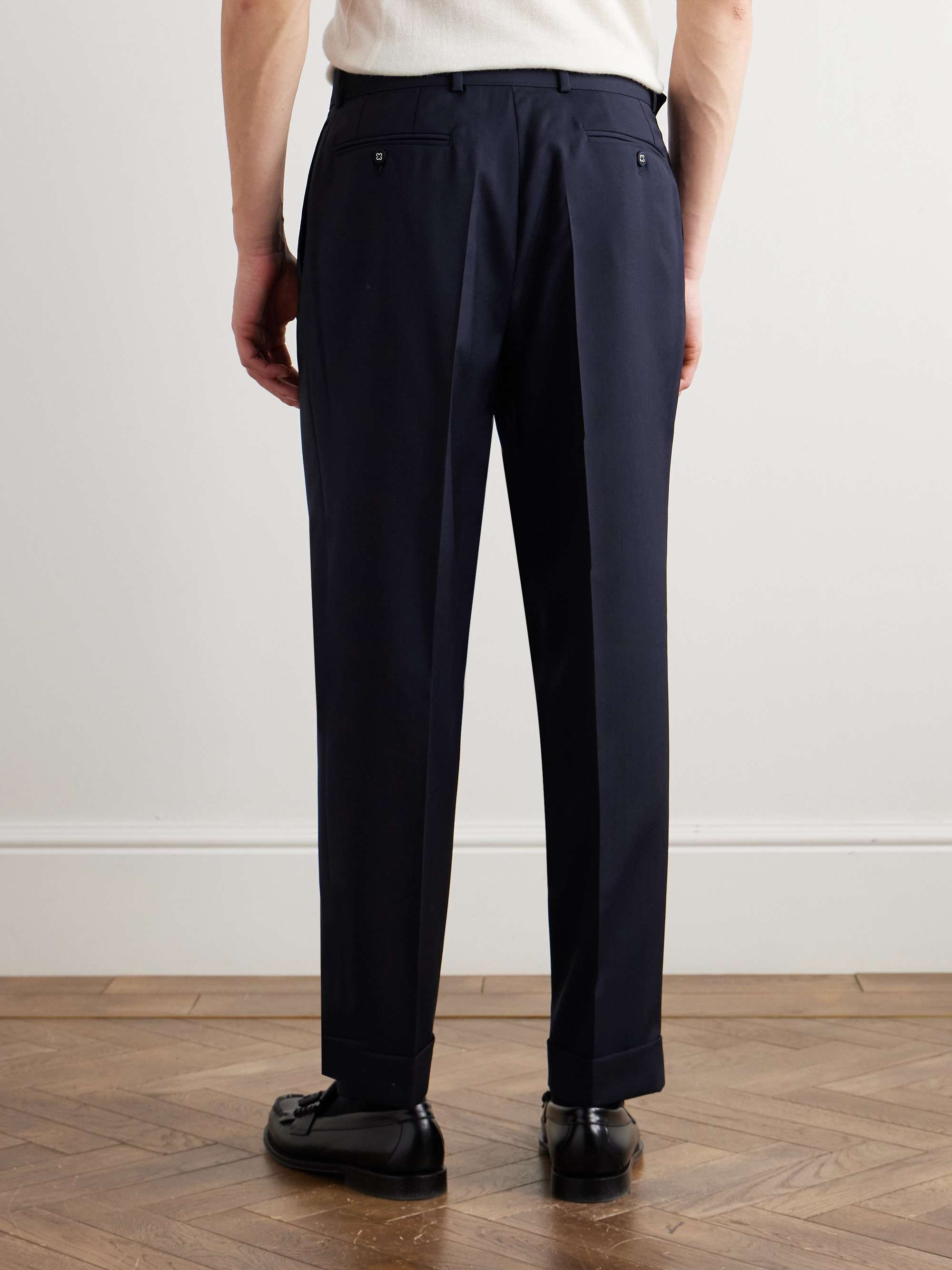 Hugo Straight-Leg Belted Virgin Wool Suit Trousers view