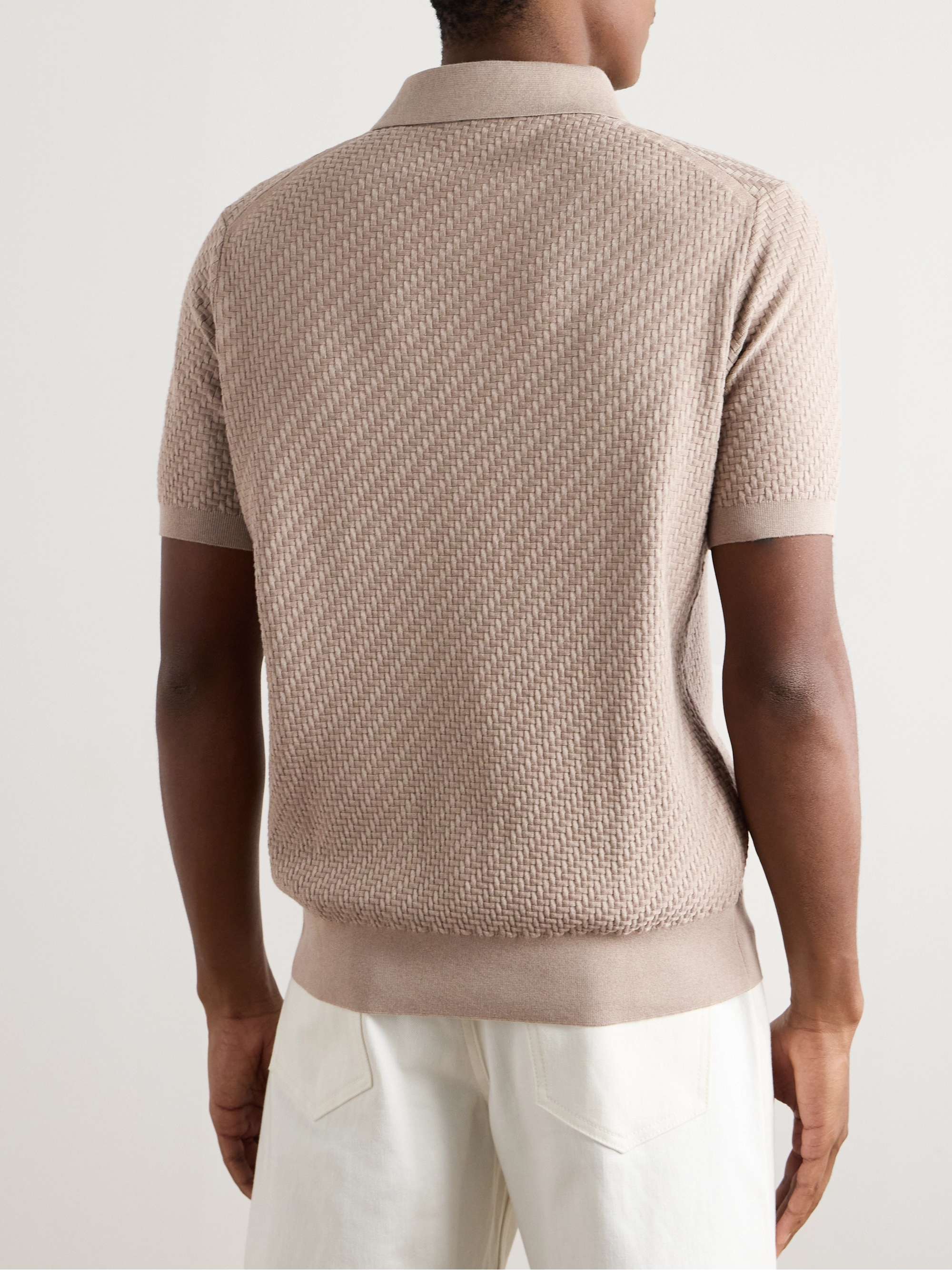 Textured-Knit Cotton, Silk and Cashmere-Blend Polo Shirt view