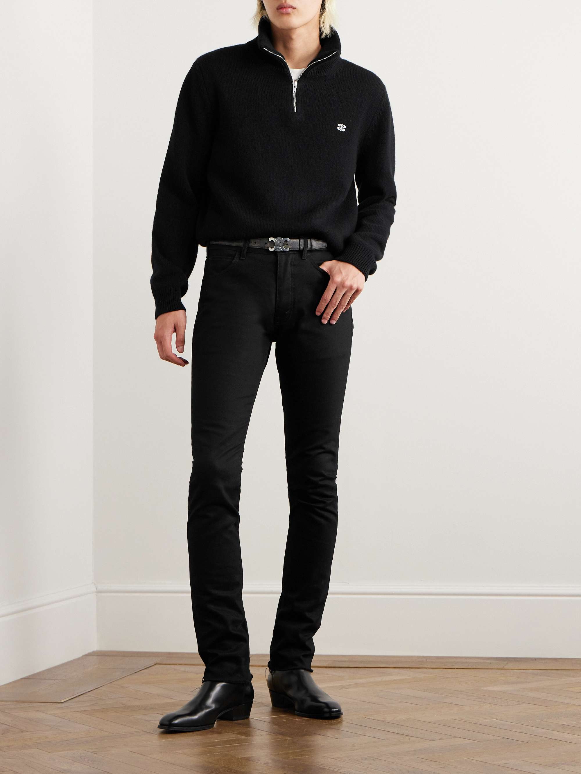 Logo-Embroidered Wool and Cashmere-Blend Half-Zip Sweater view
