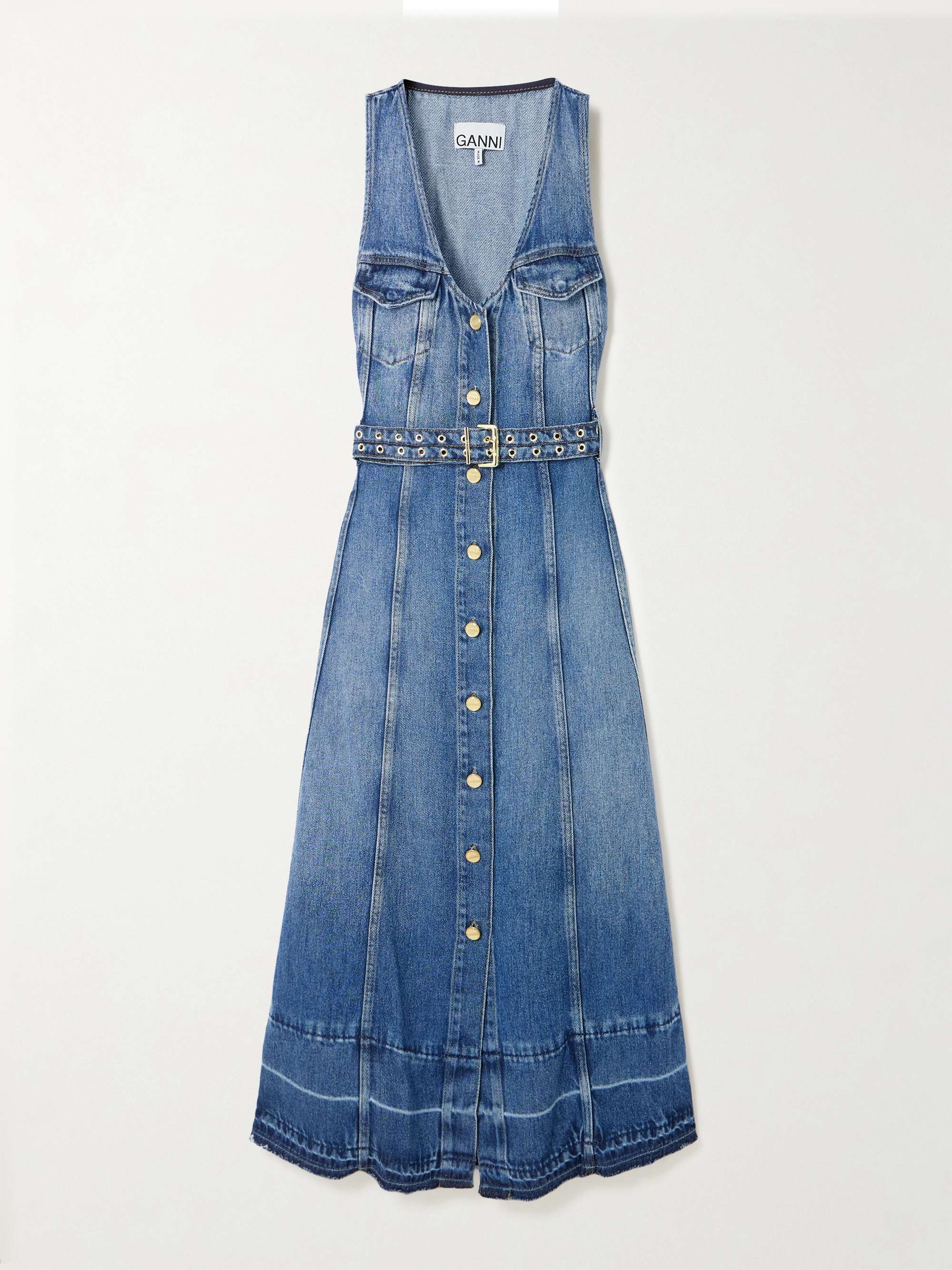 Belted frayed denim midi dress view