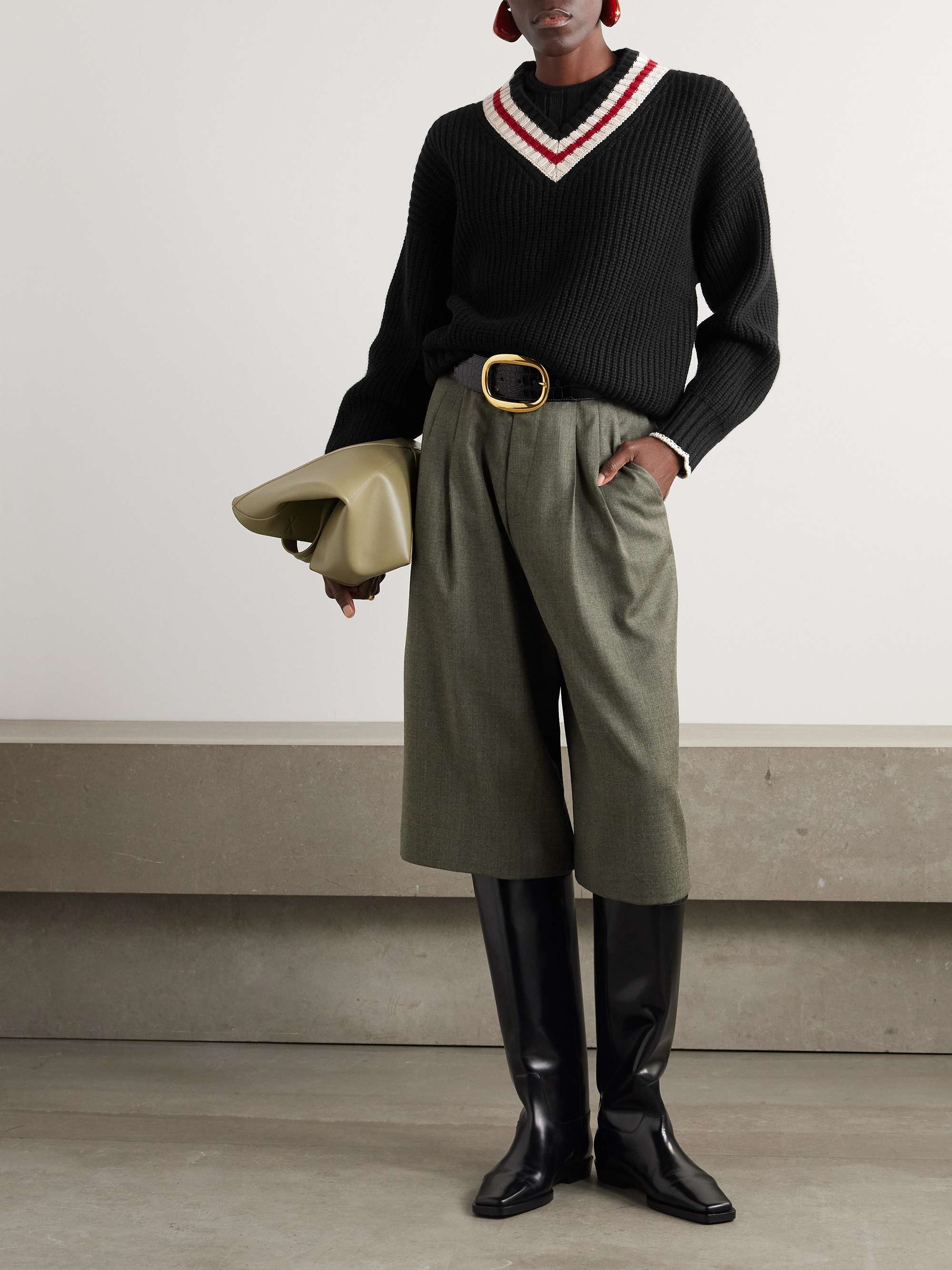 Ribbed striped cashmere sweater view