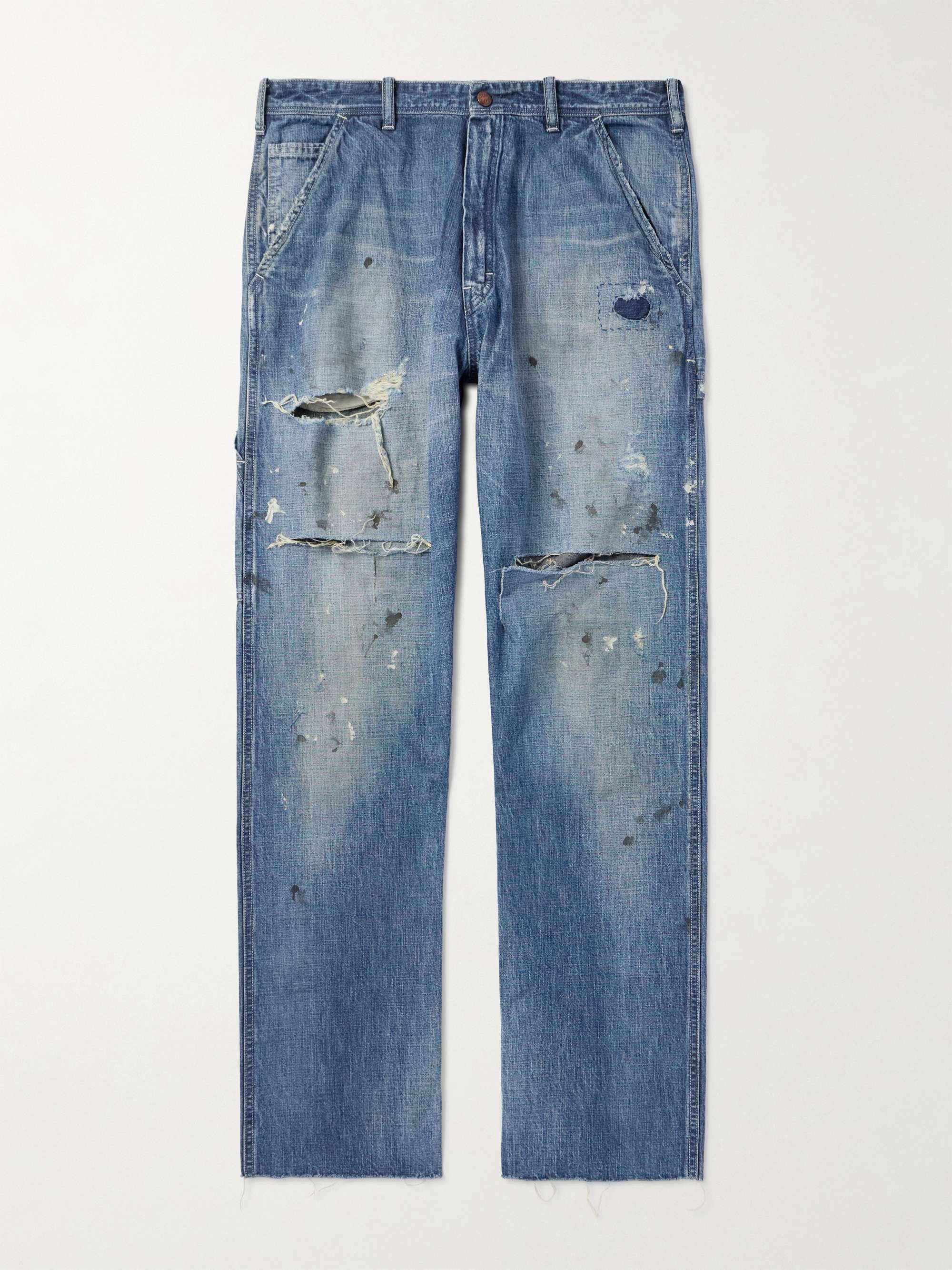 Straight-Leg Distressed Paint-Spattered Jeans view