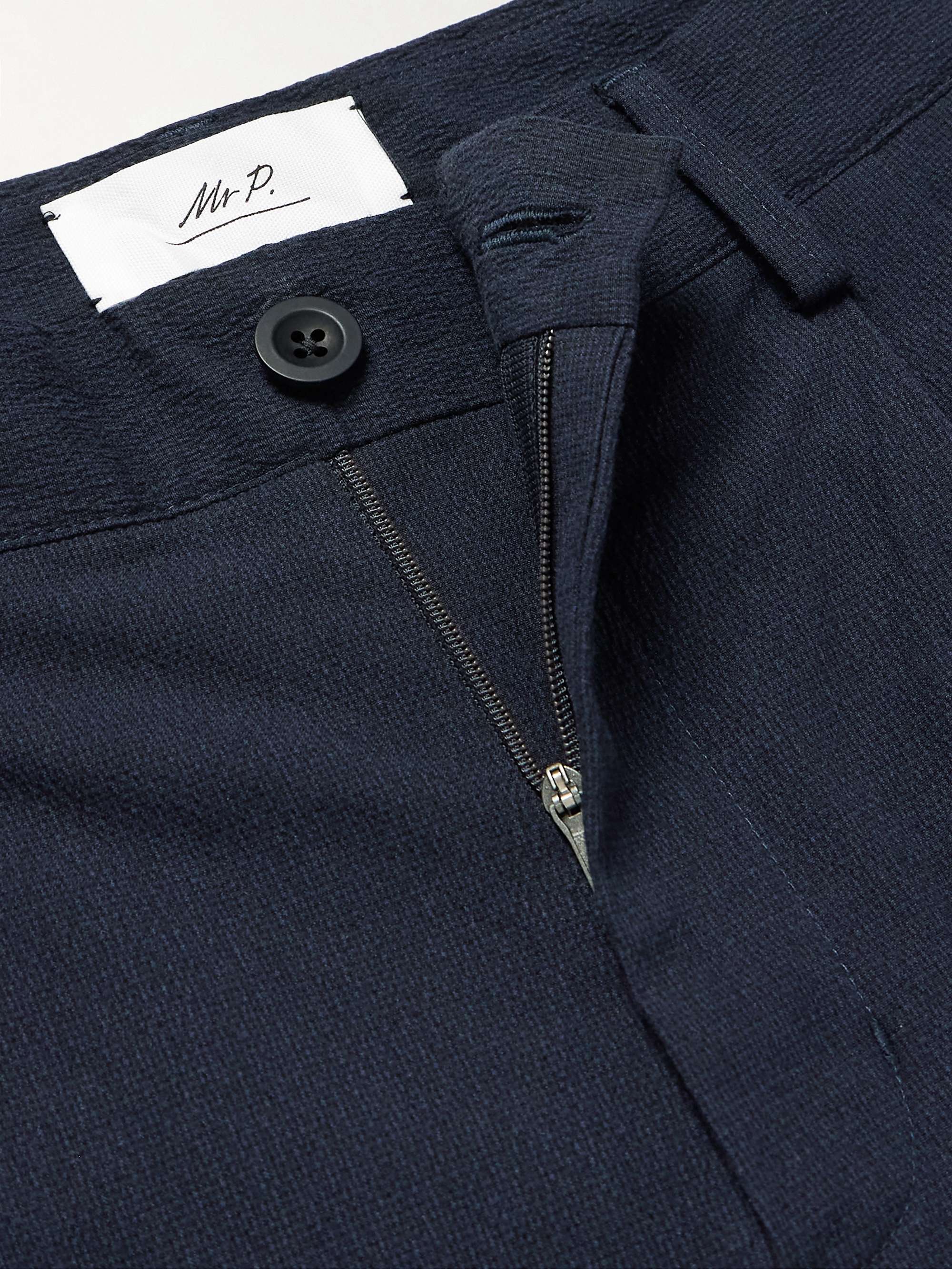 Steve Straight-Leg Pleated Organic Cotton-Blend Seersucker Trousers view