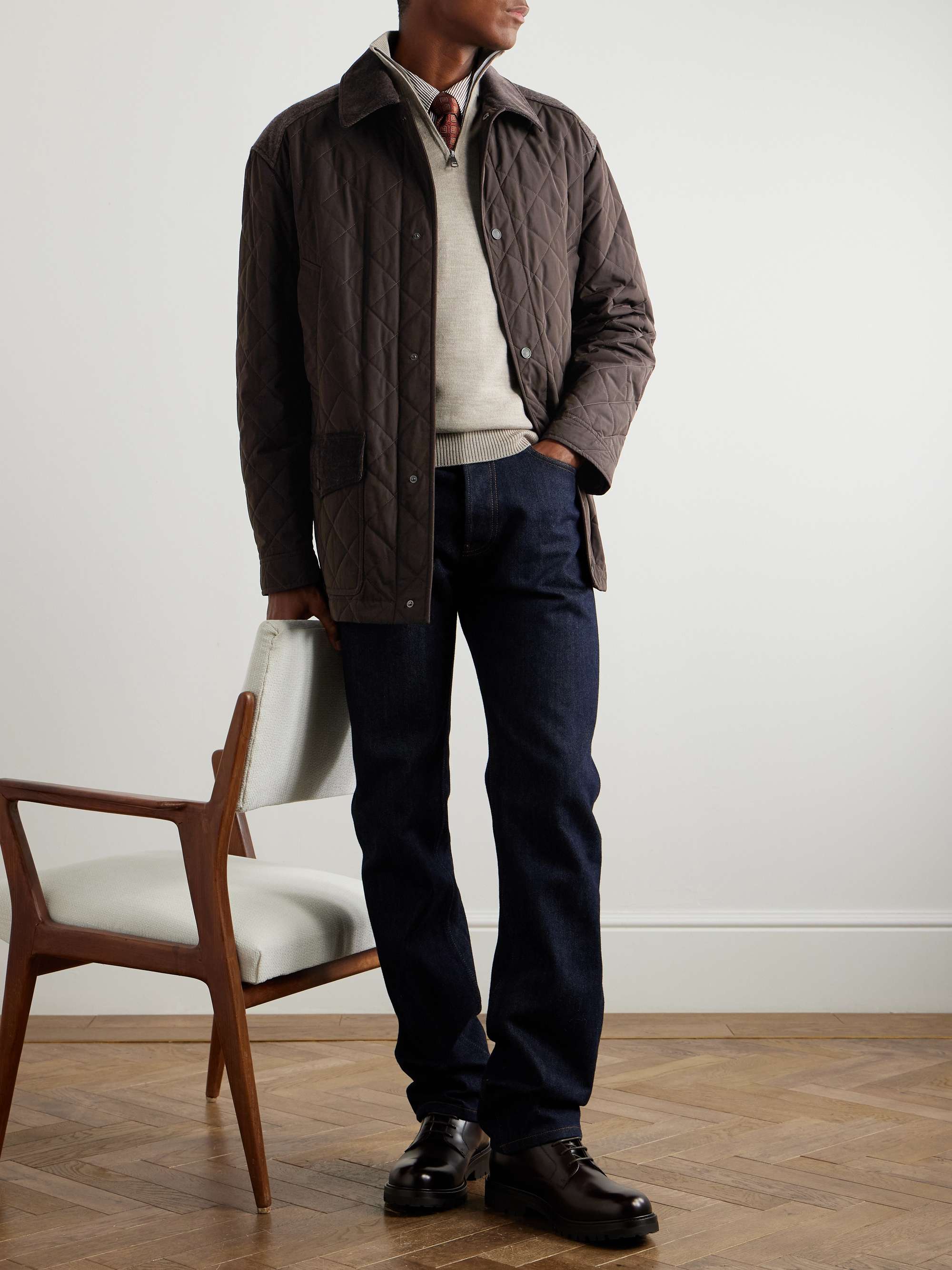 Winchester Corduroy and Knit-Trimmed Quilted Padded Shell Jacket view