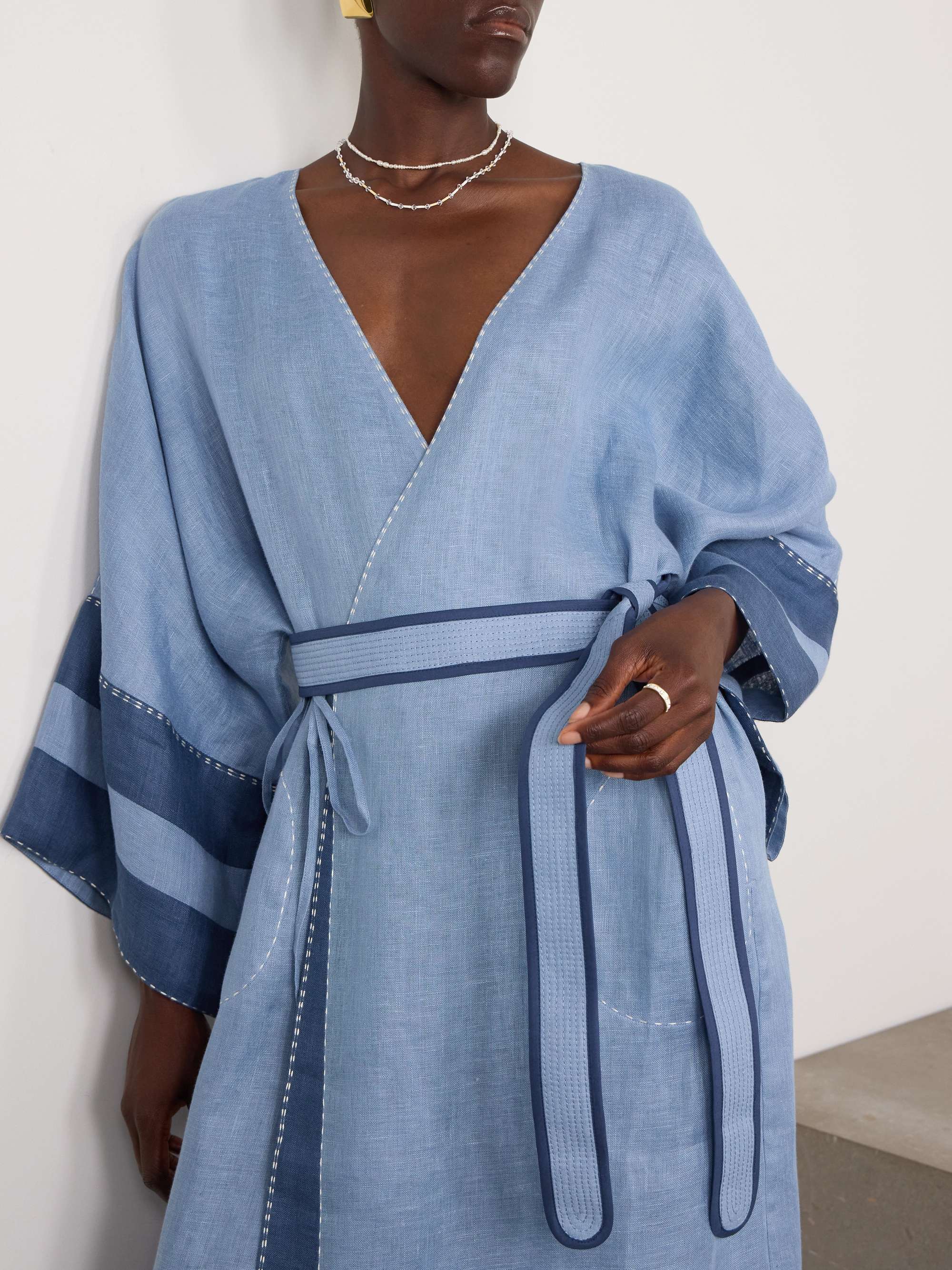Nara embroidered striped linen midi dress view