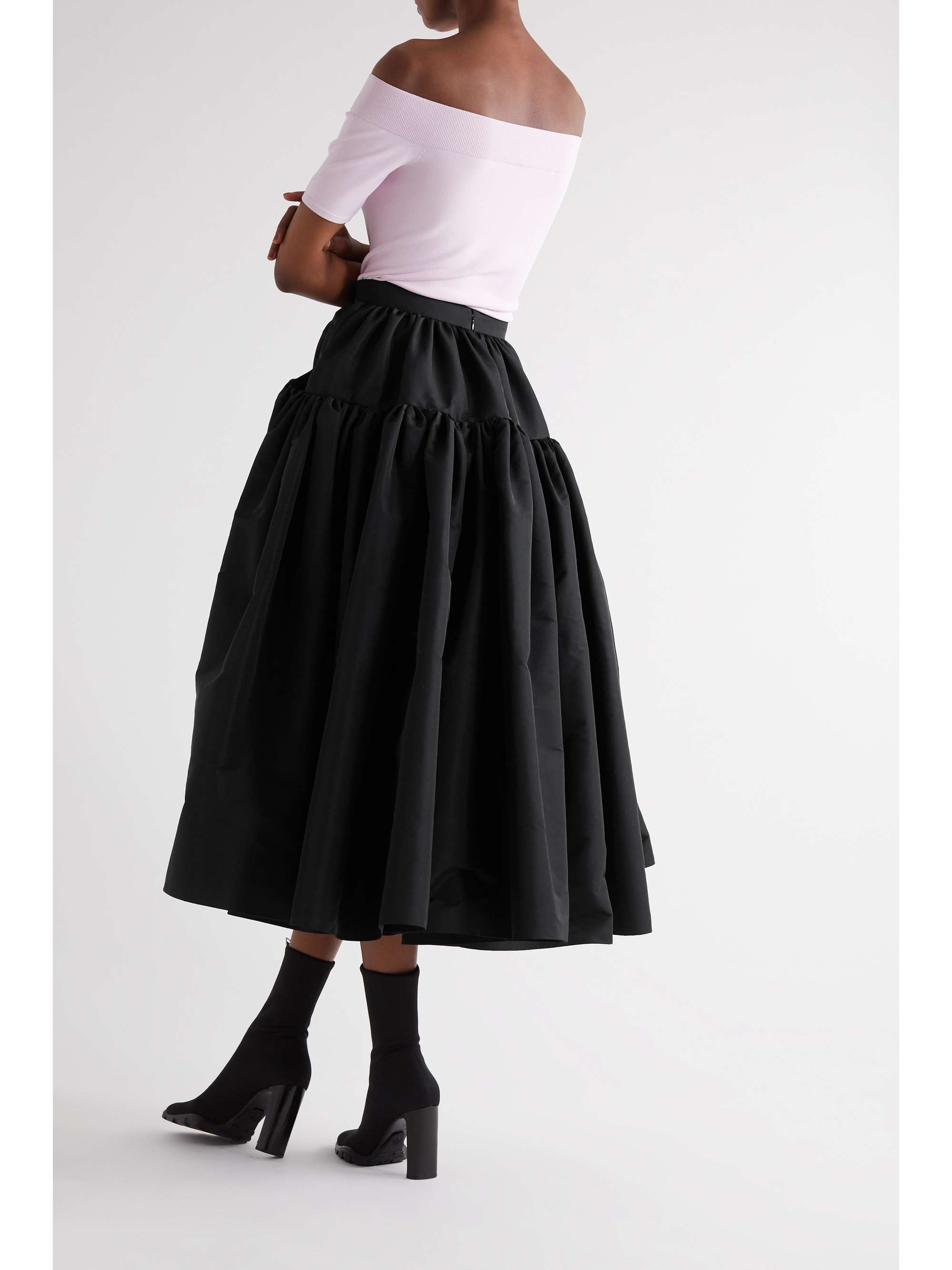 Pleated faille midi skirt view