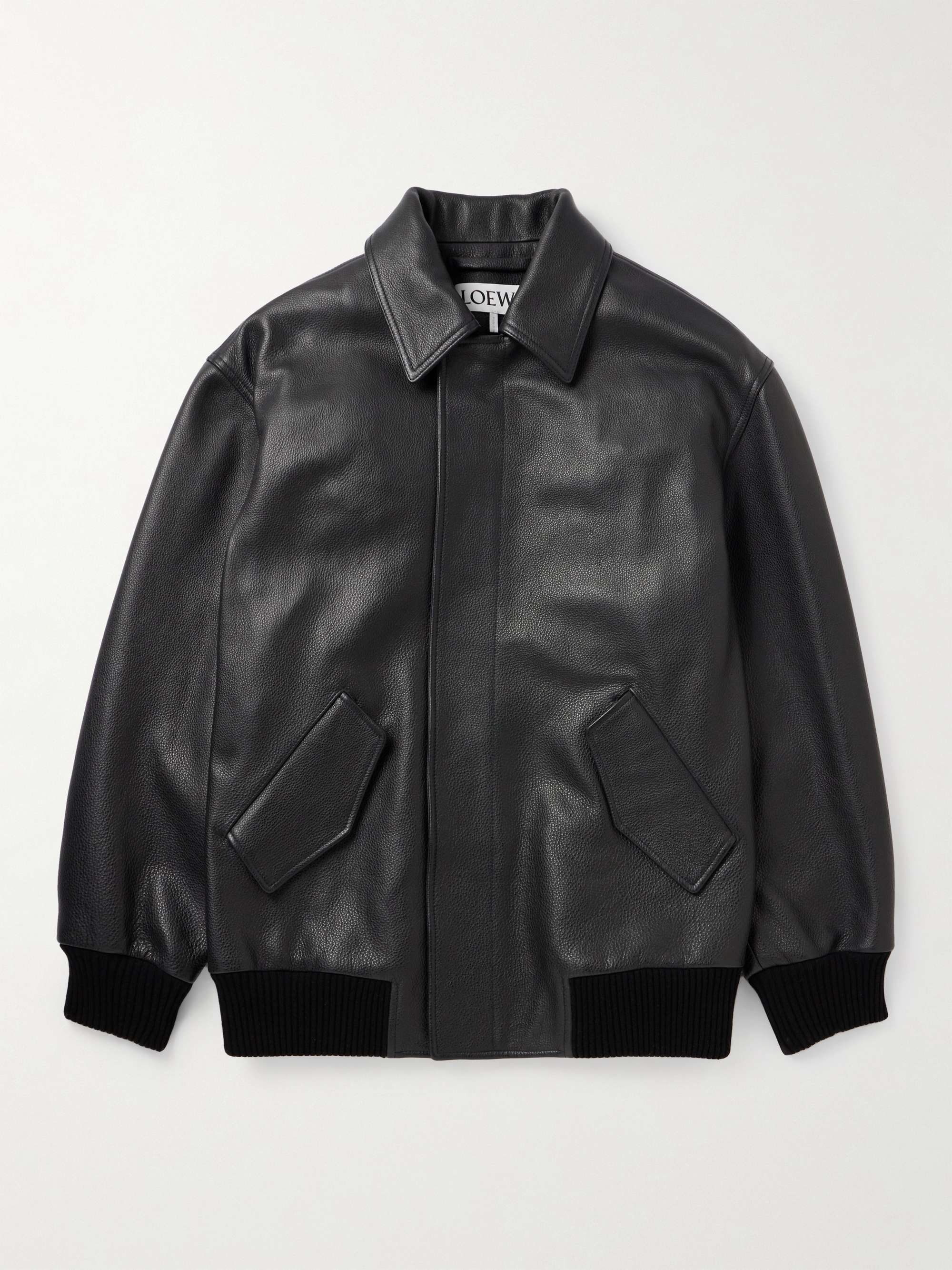 Textured-Leather Bomber Jacket view