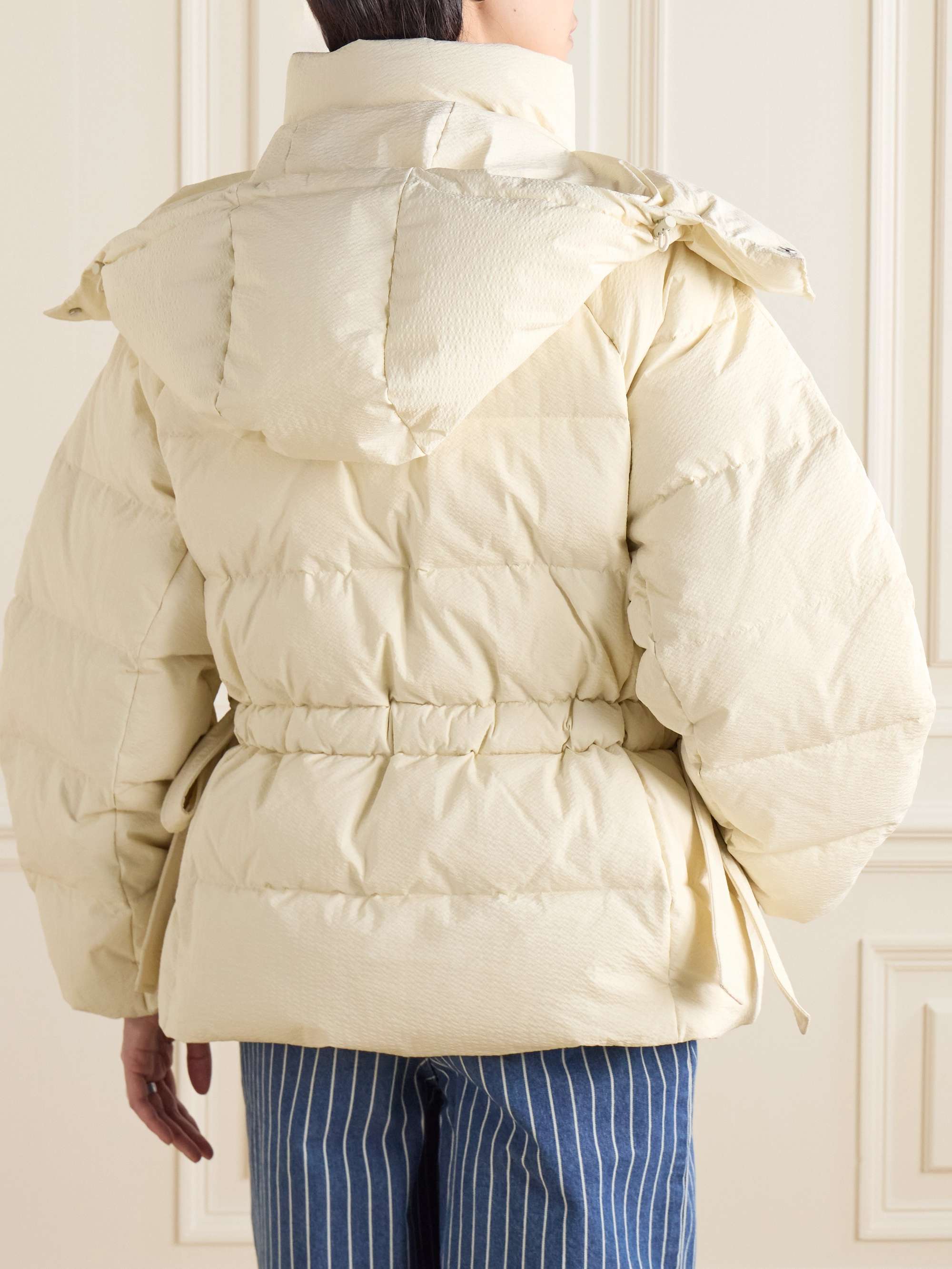 Oversized quilted padded tech-seersucker hooded jacket view