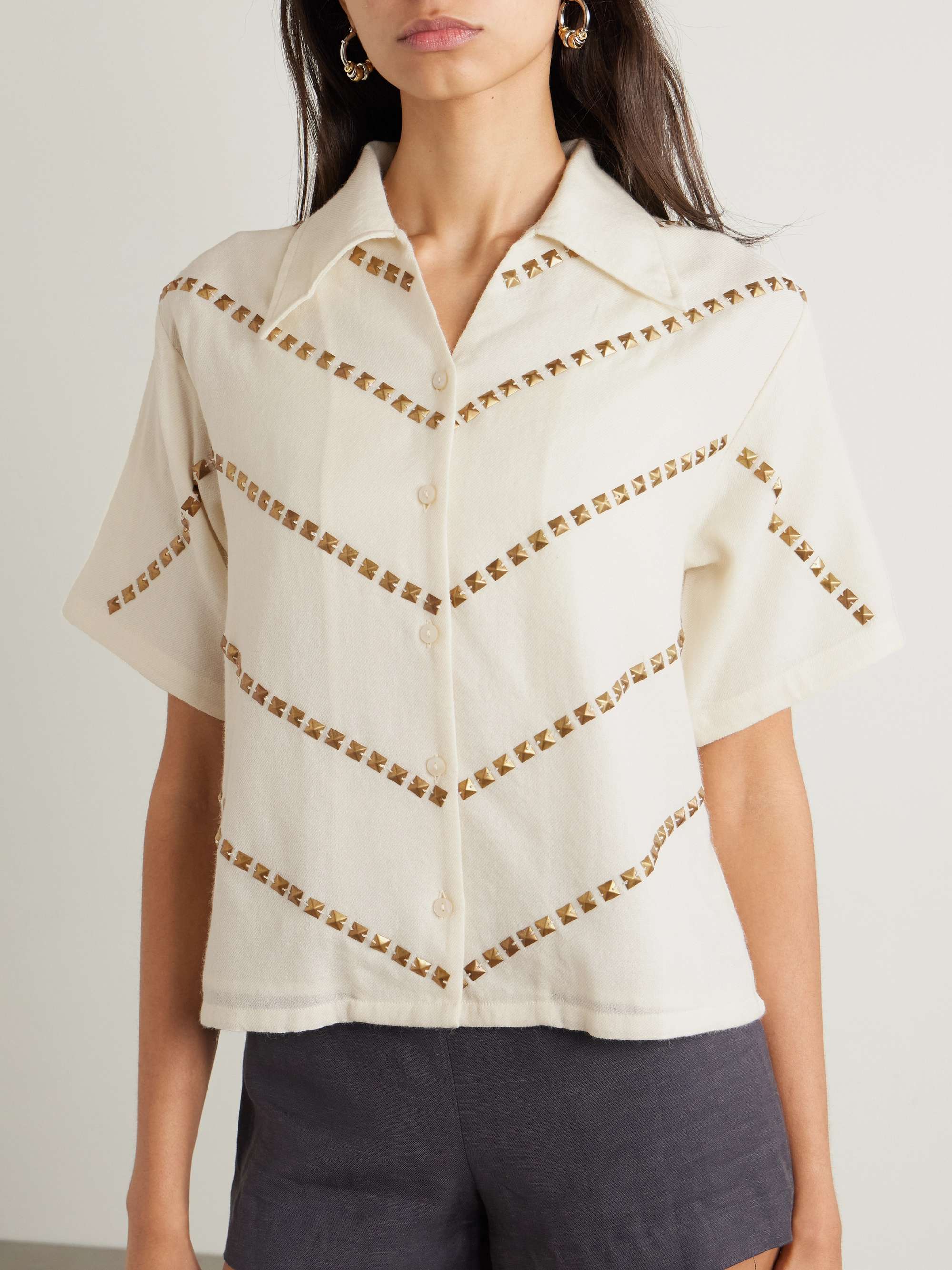 Stevie studded wool-twill shirt view