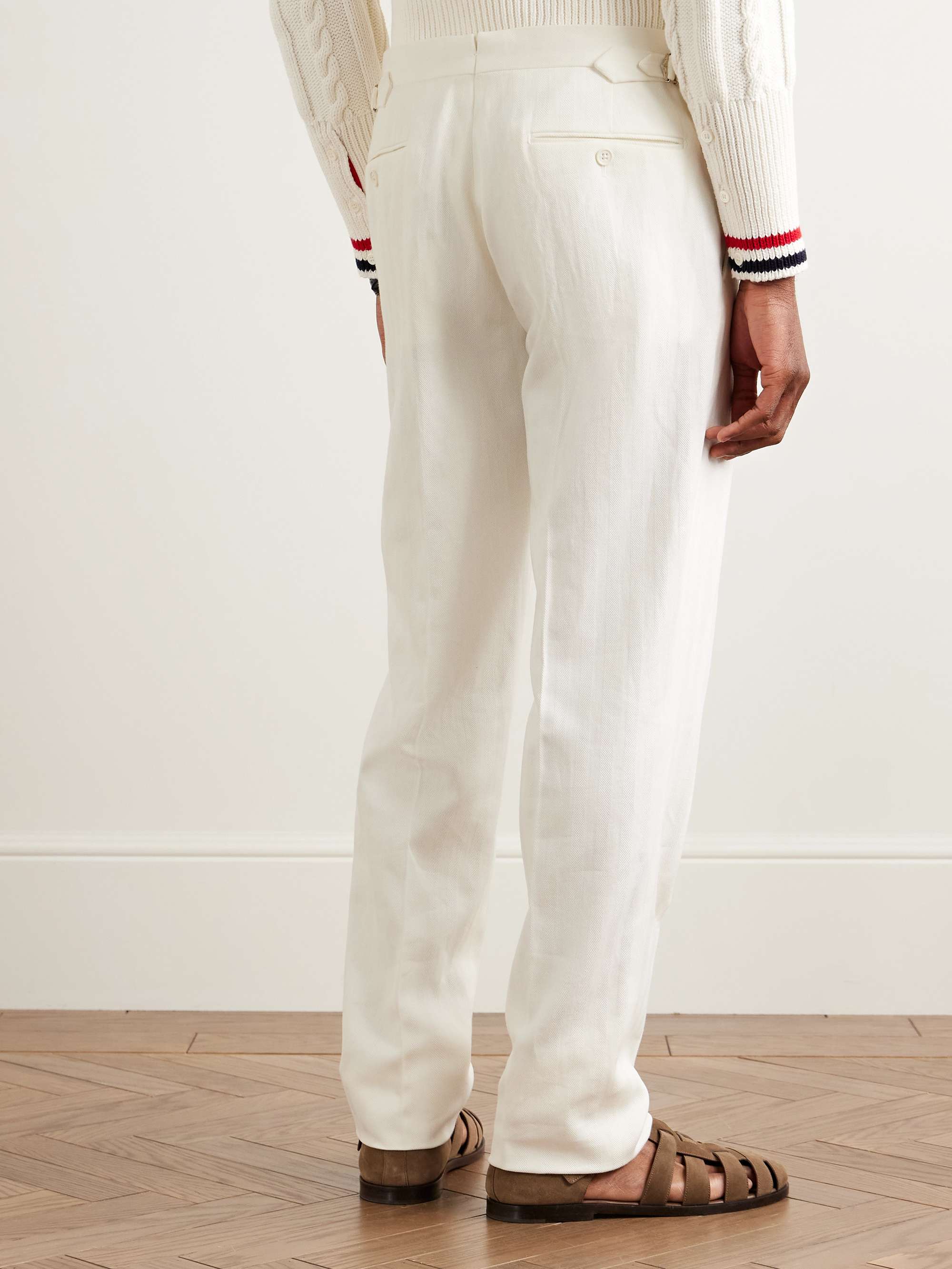 Gregory Straight-Leg Herringbone Cotton and Linen-Blend Suit Trousers view