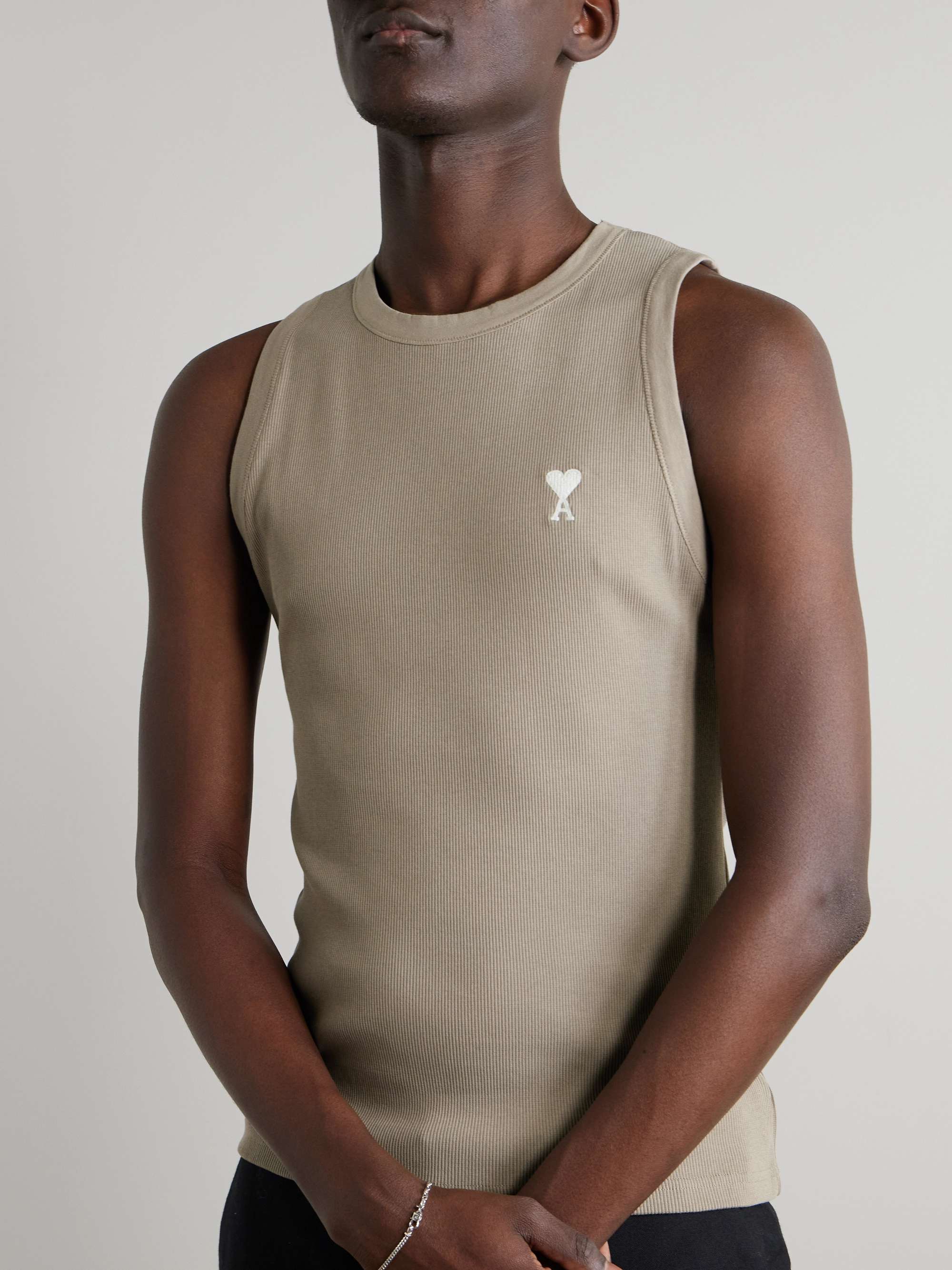 ADC Logo-Embroidered Ribbed Stretch Organic Cotton Tank Top view