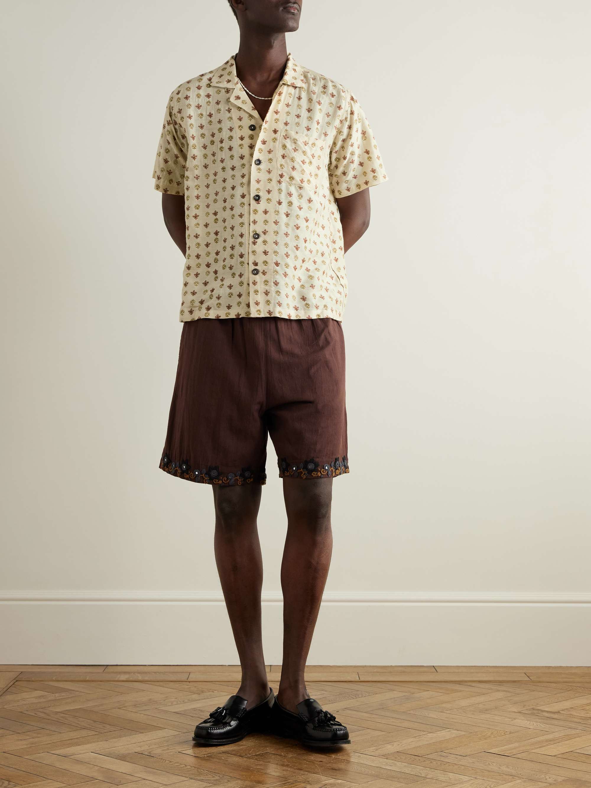 Camp-Collar Embroidered Silk Shirt view