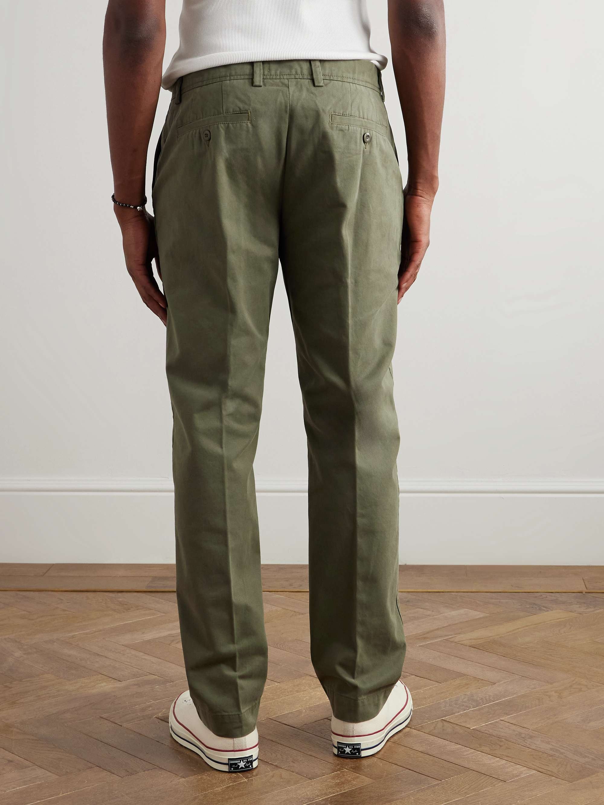 Straight-Leg Garment-Dyed Cotton-Twill Trousers view