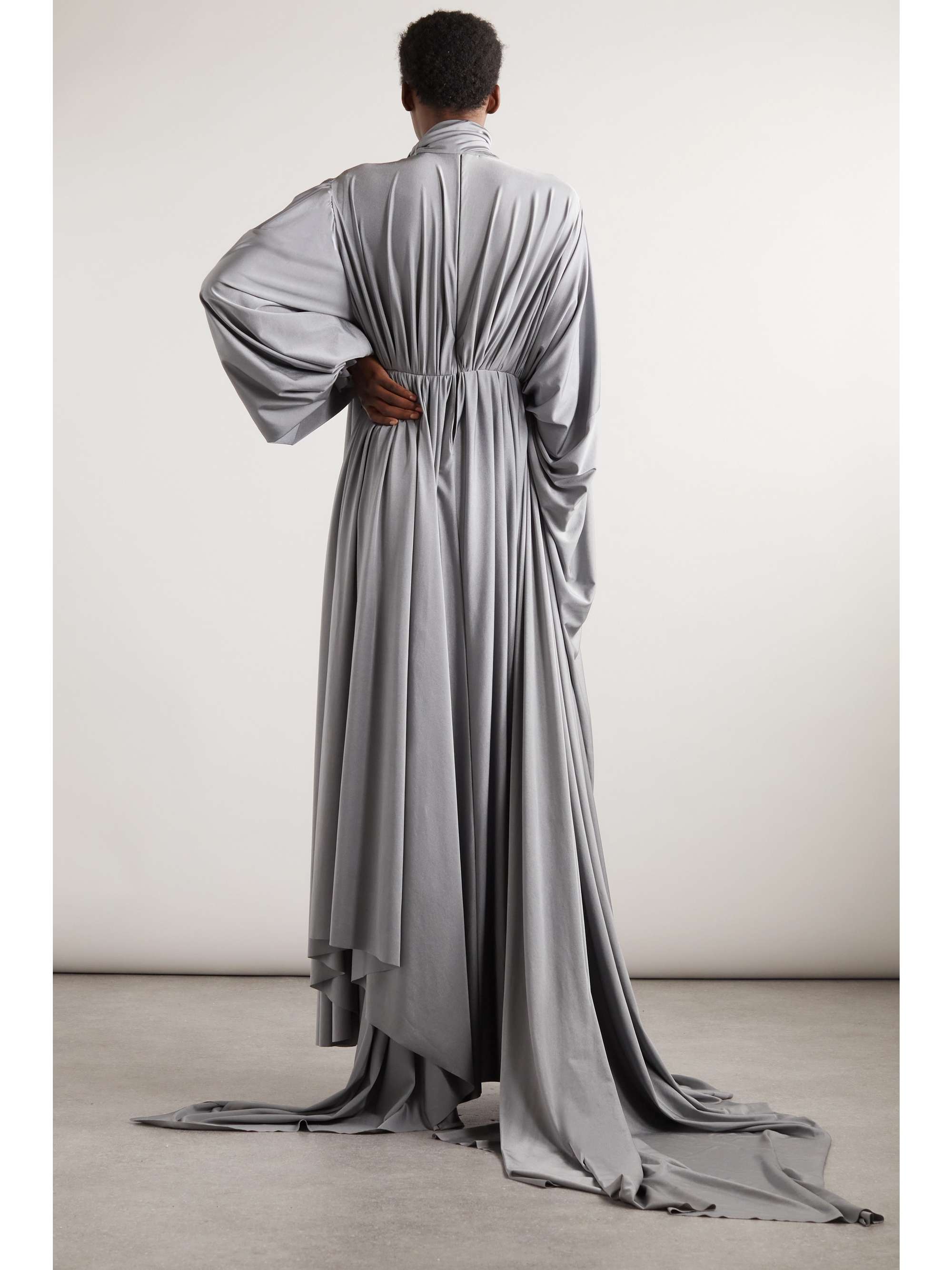 Asymmetric ruched stretch-satin maxi dress view