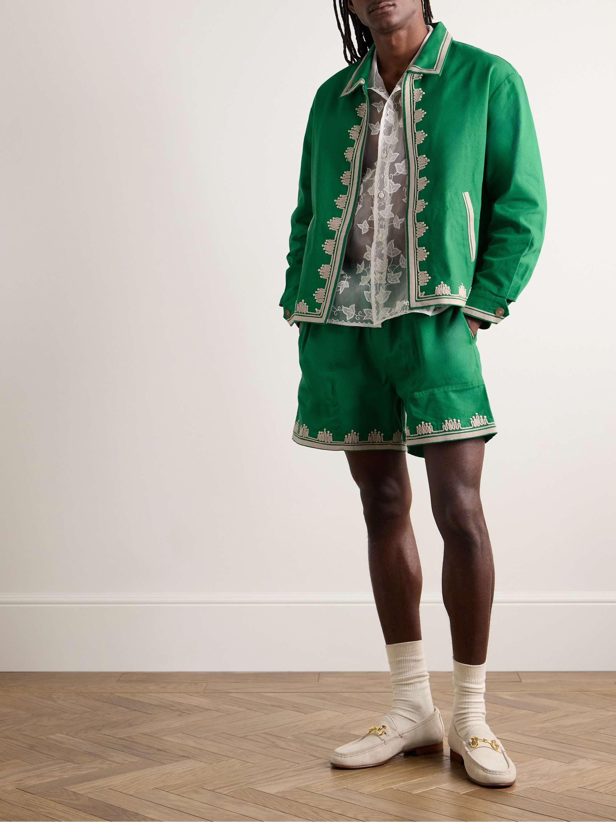 Ripple Embellished Grosgrain-Trimmed Cotton-Canvas Jacket view