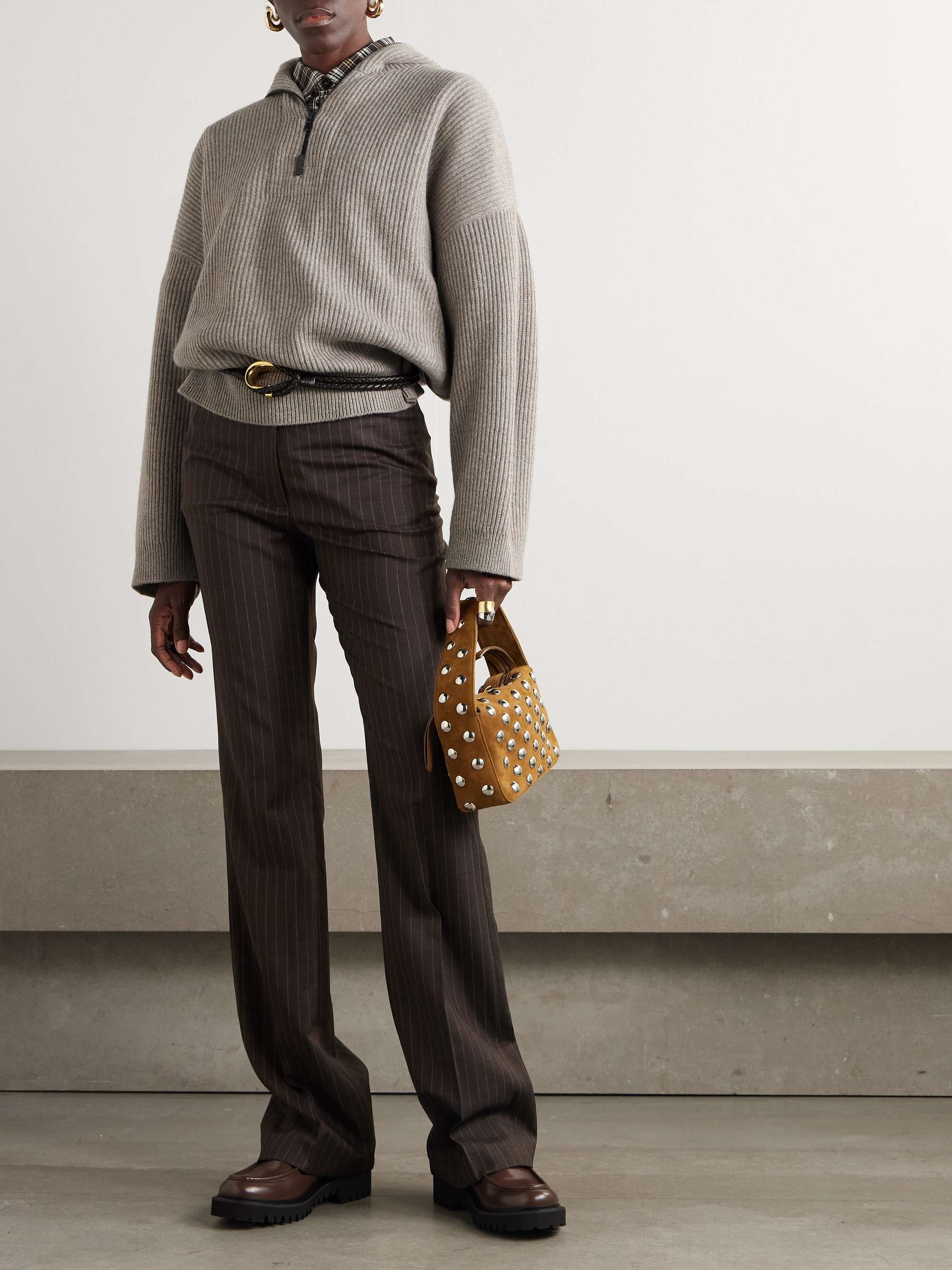 Hooded ribbed cashmere half-zip sweater view