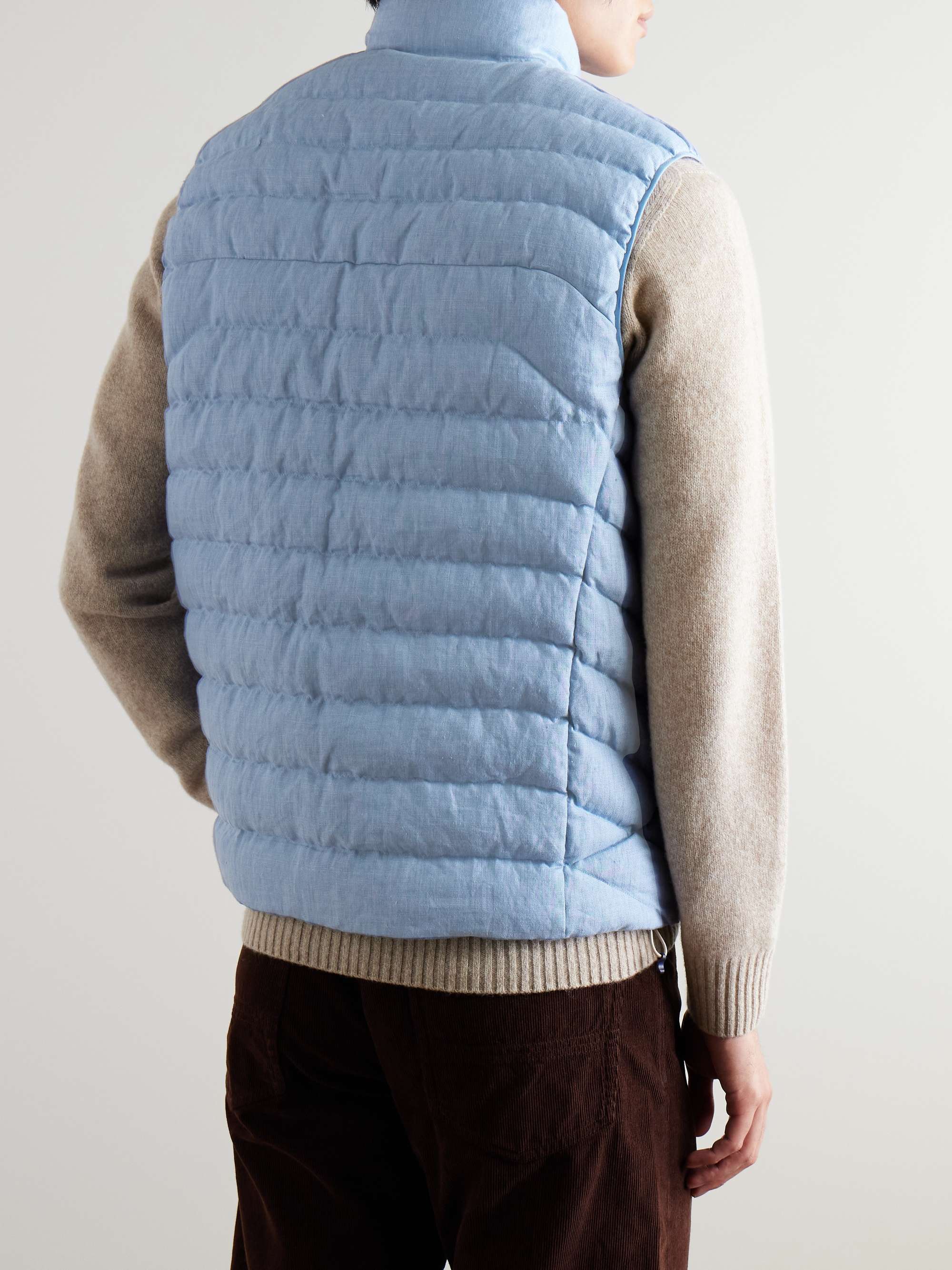 Terra Logo-Embroidered Padded Quilted Linen Gilet view