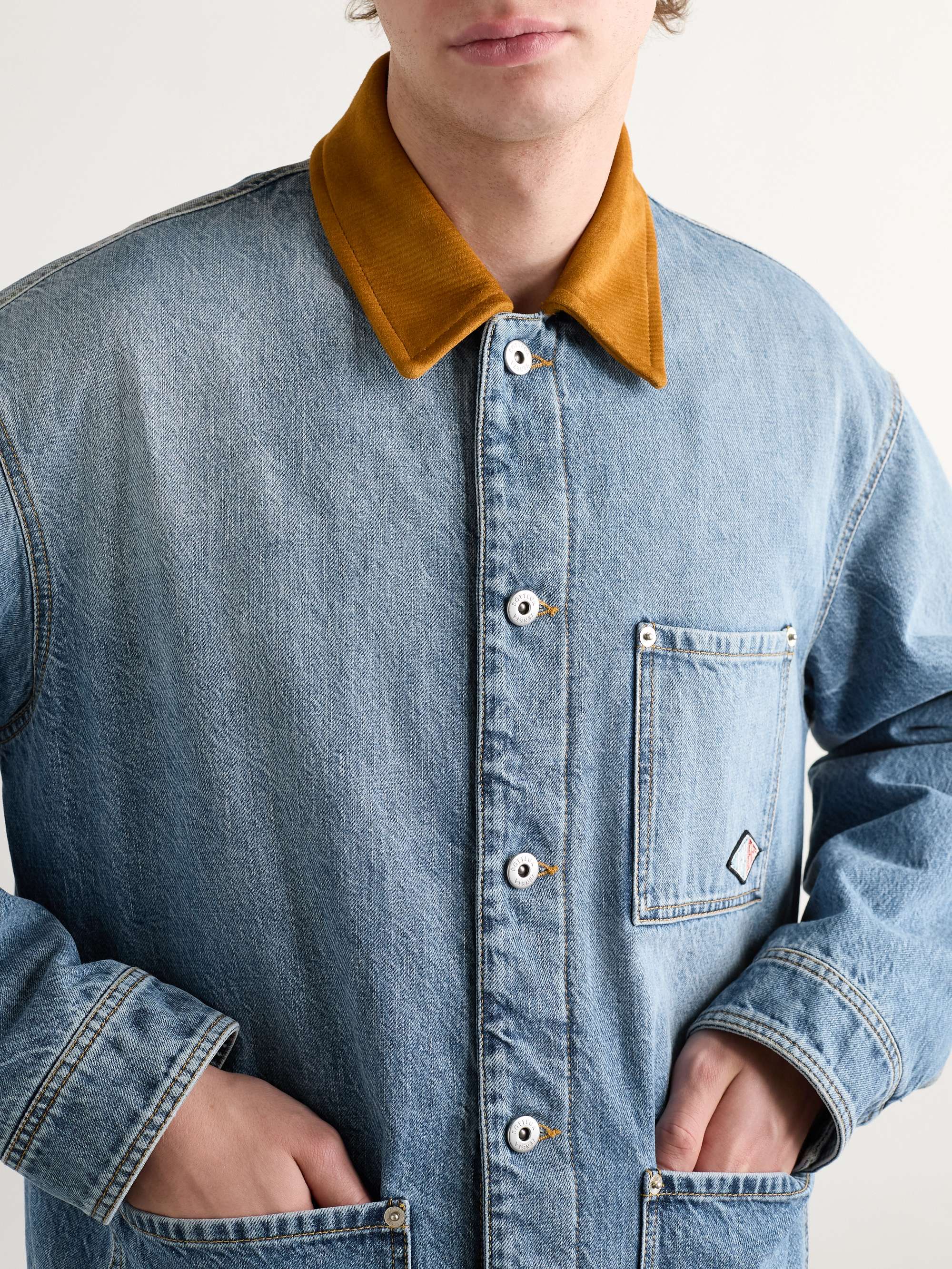 Logo-Appliquéd Suede-Trimmed Denim Jacket view