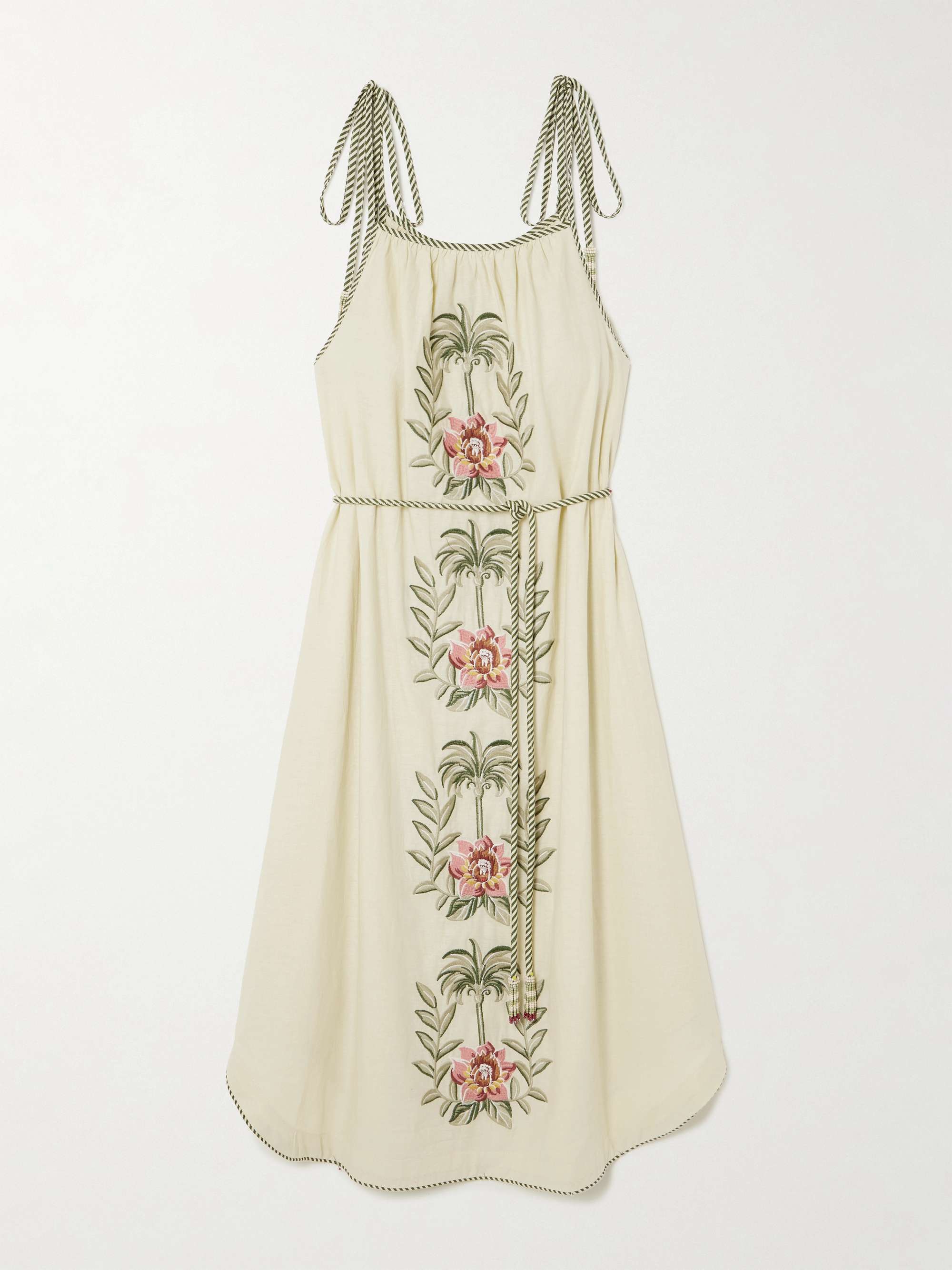 Floral-embroidered linen-blend midi dress view