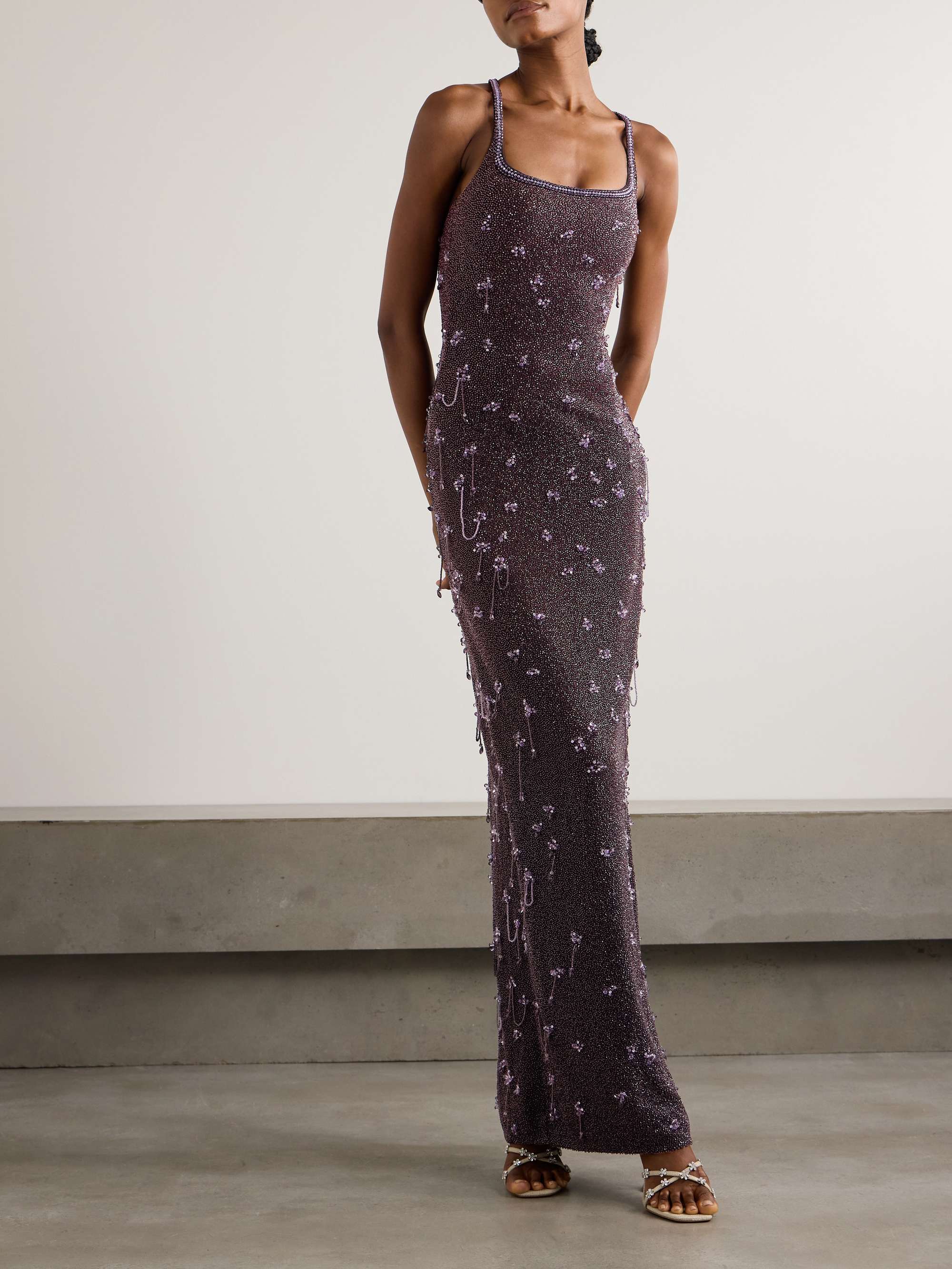 Wisteria embellished stretch-mesh gown view