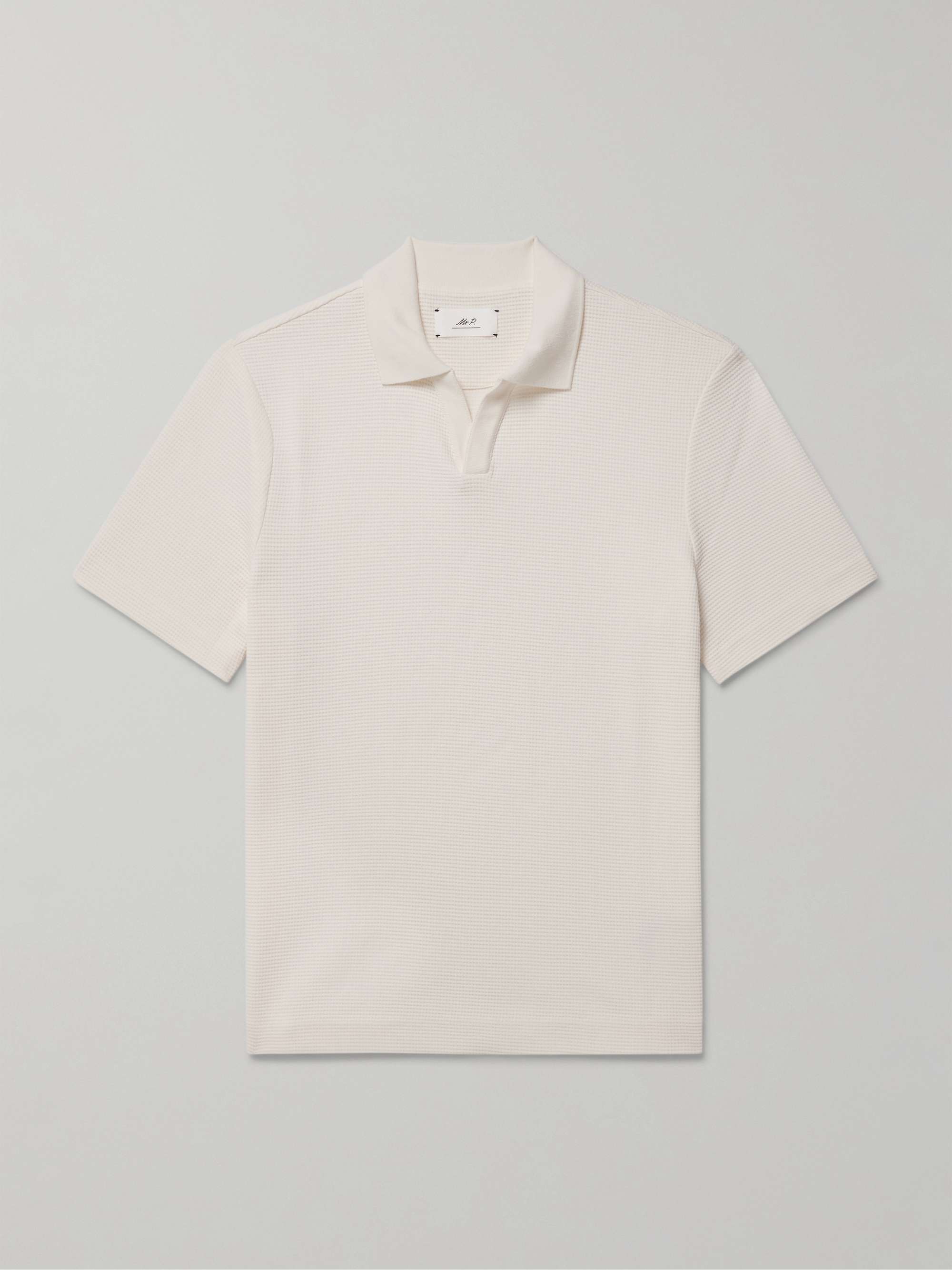 Jonny Open-Collar Waffle-Knit Organic Cotton Polo Shirt view