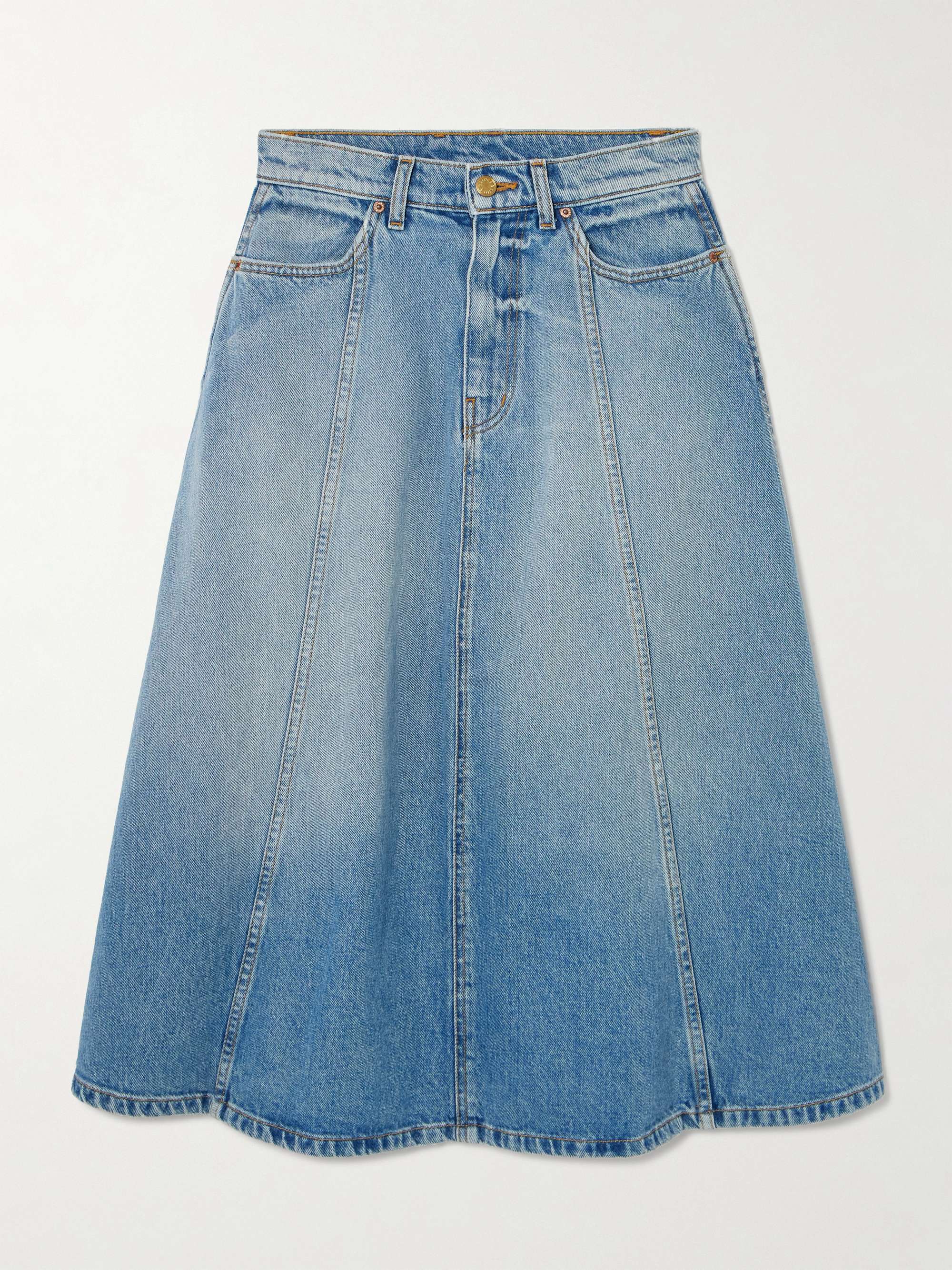 Simone paneled upcycled denim midi skirt view