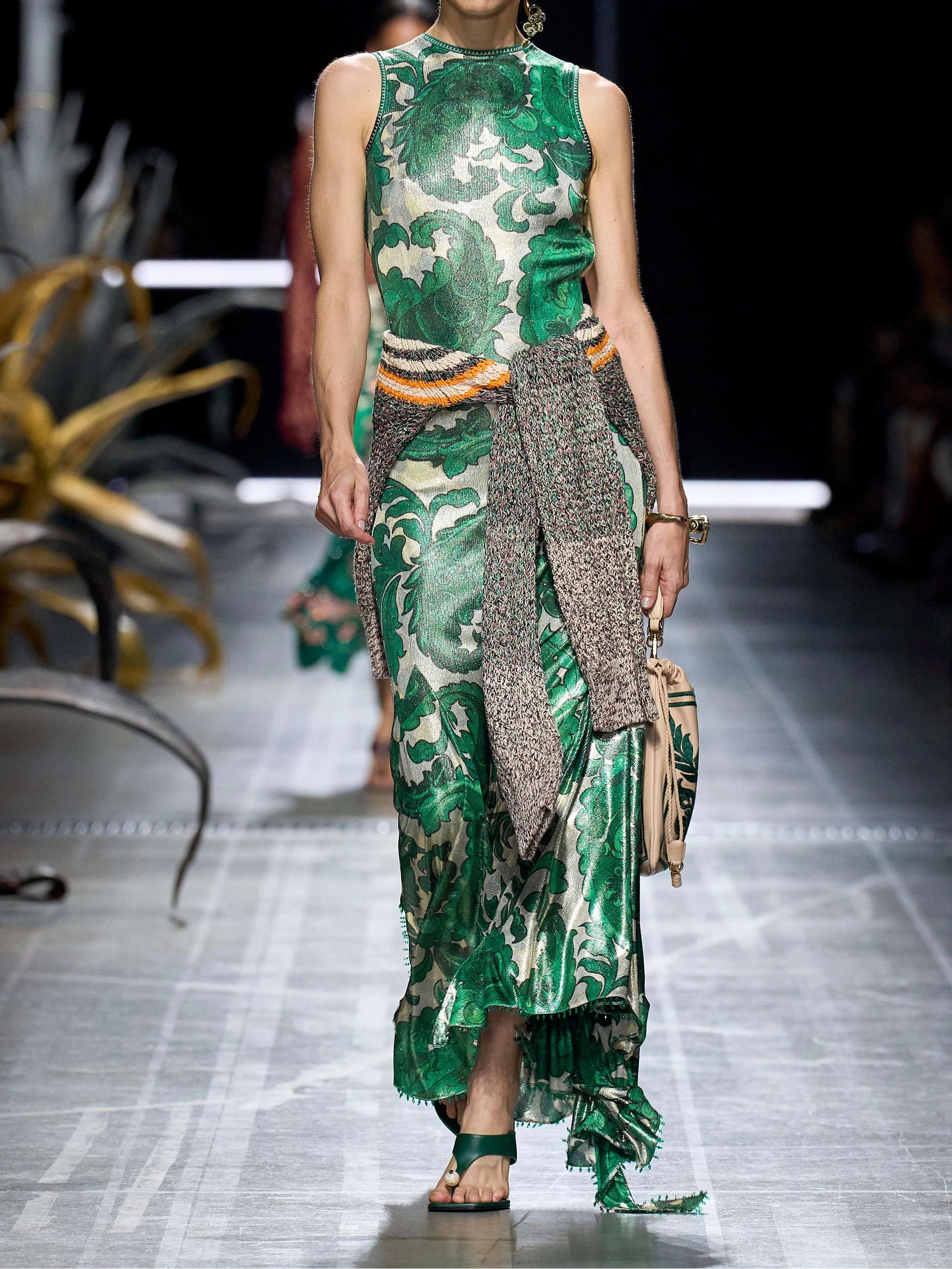 Asymmetric open-back paisley-print sequined jersey dress view