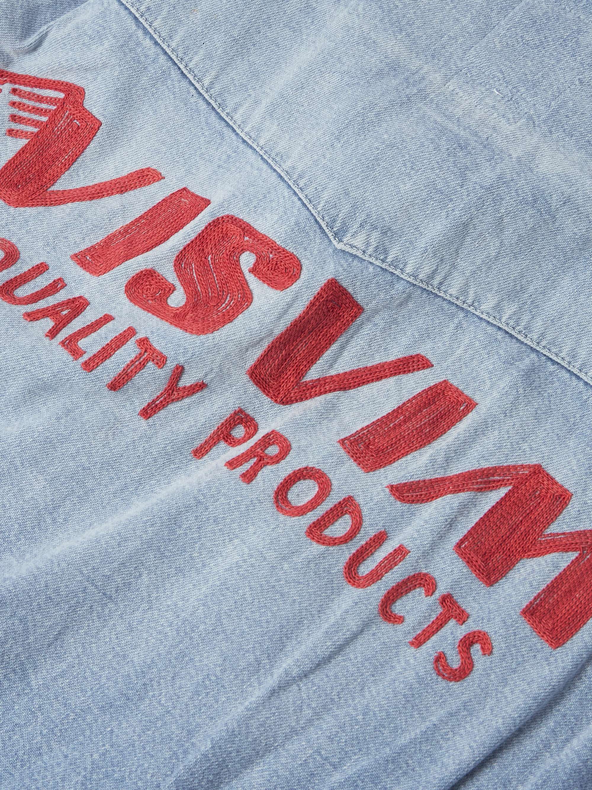 Peerless Distressed Logo-Embroidered Washed-Denim Shirt view