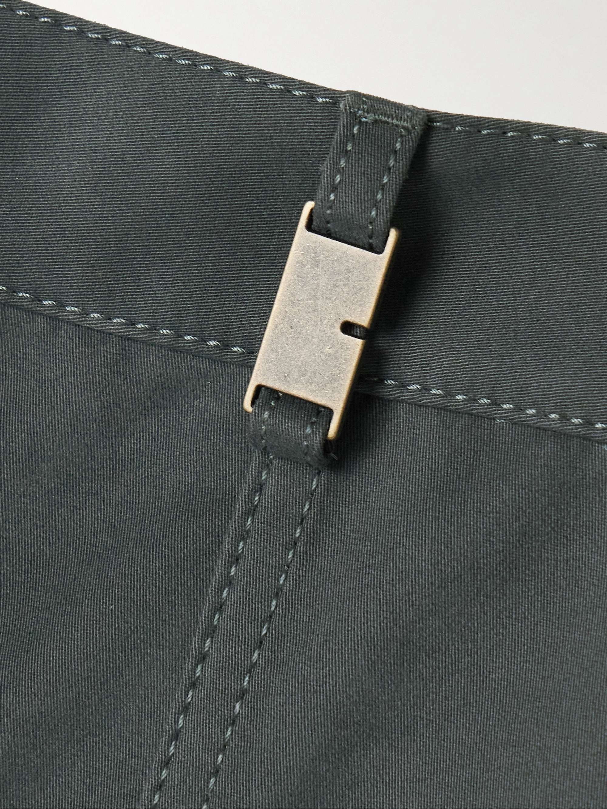 Checked twill-trimmed brushed cotton-blend wide-leg pants view