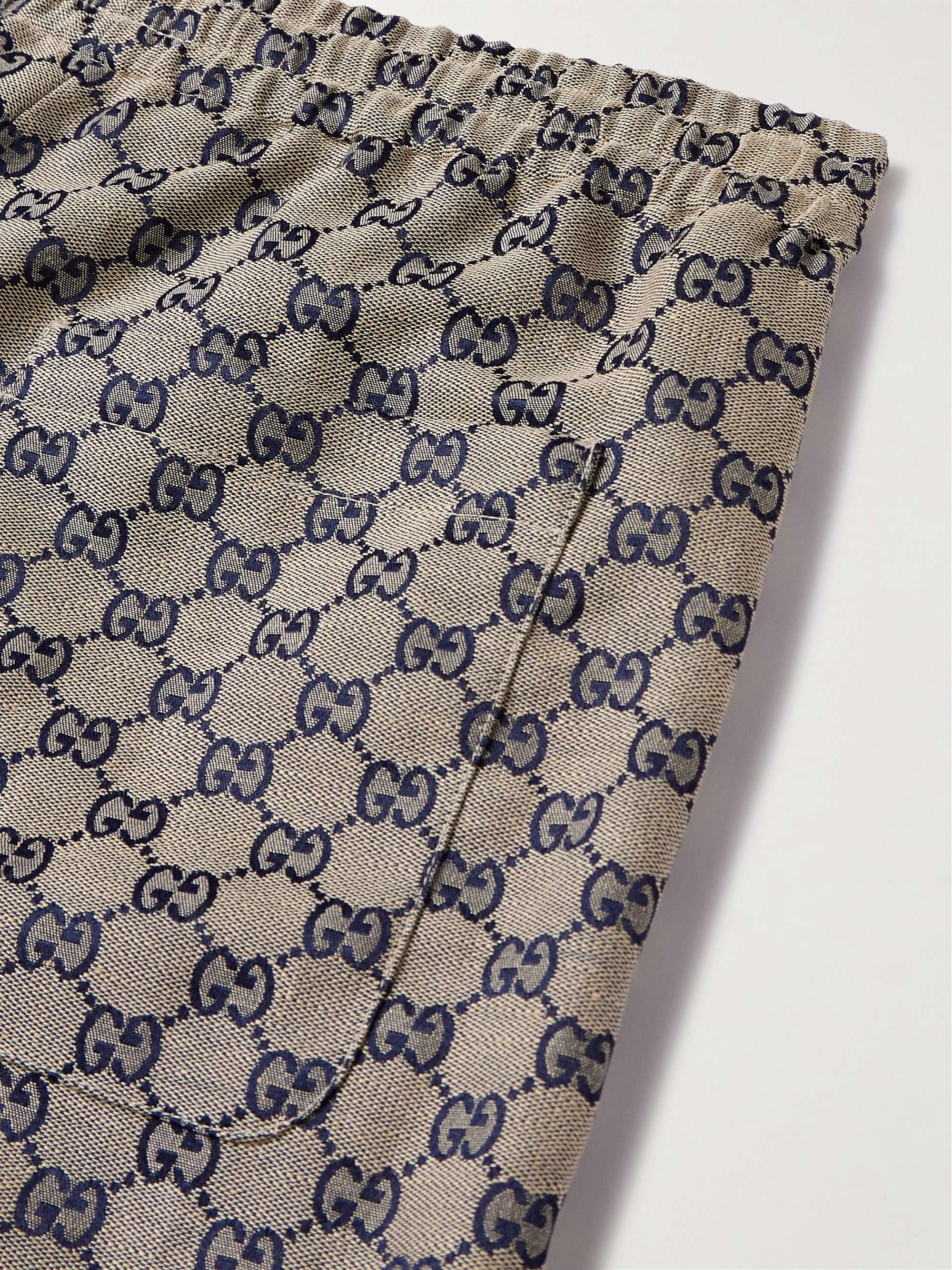 Wide-Leg Monogrammed Linen-Blend Jacquard Shorts view