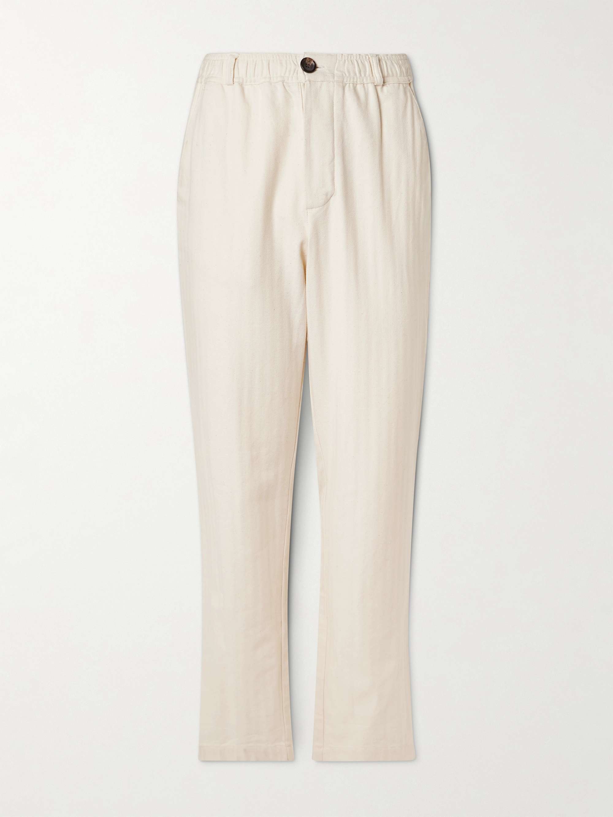Slim-Fit Straight-Leg Herringbone Cotton Trousers view