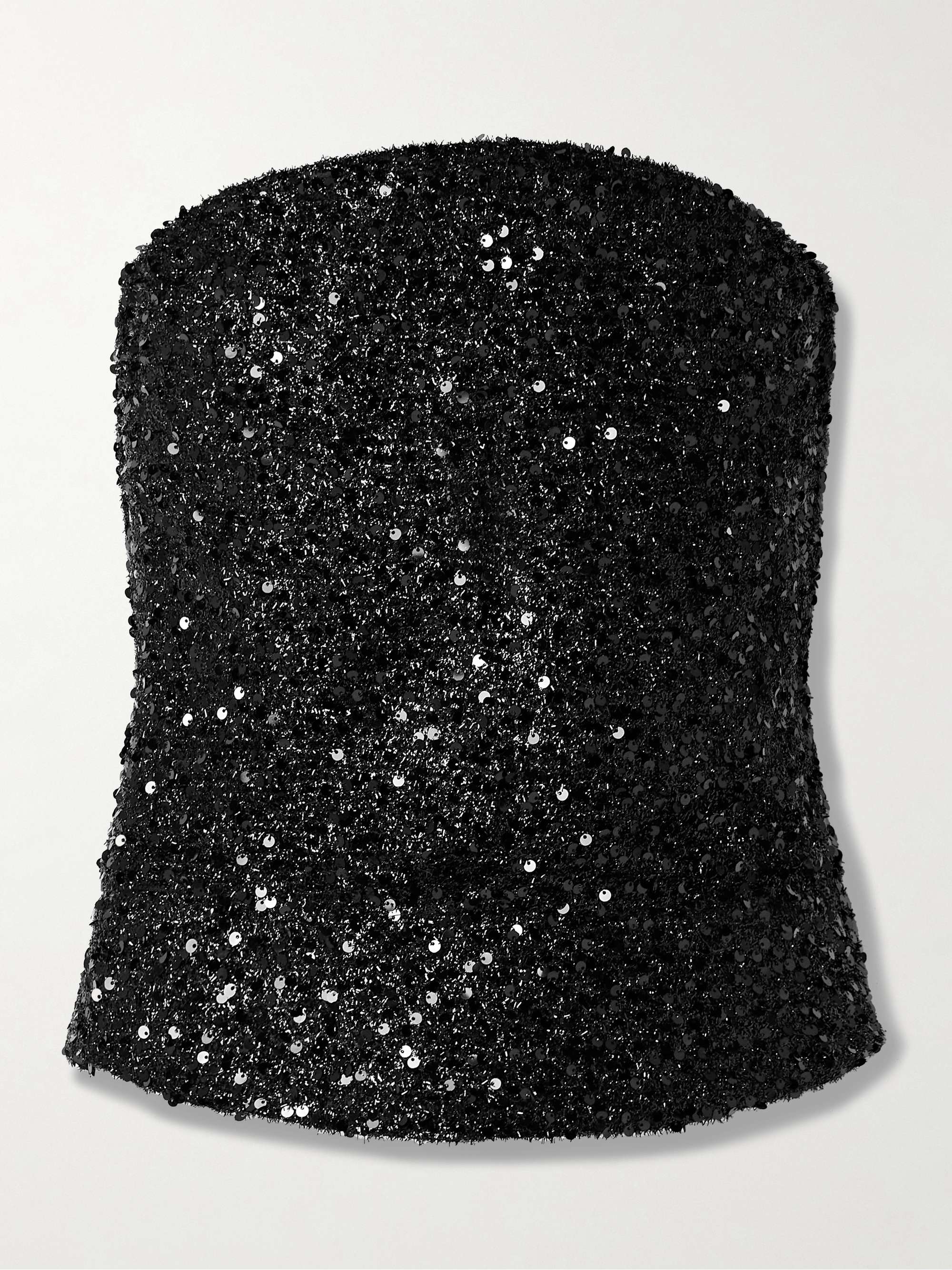 Aviana strapless sequined metallic tulle top view