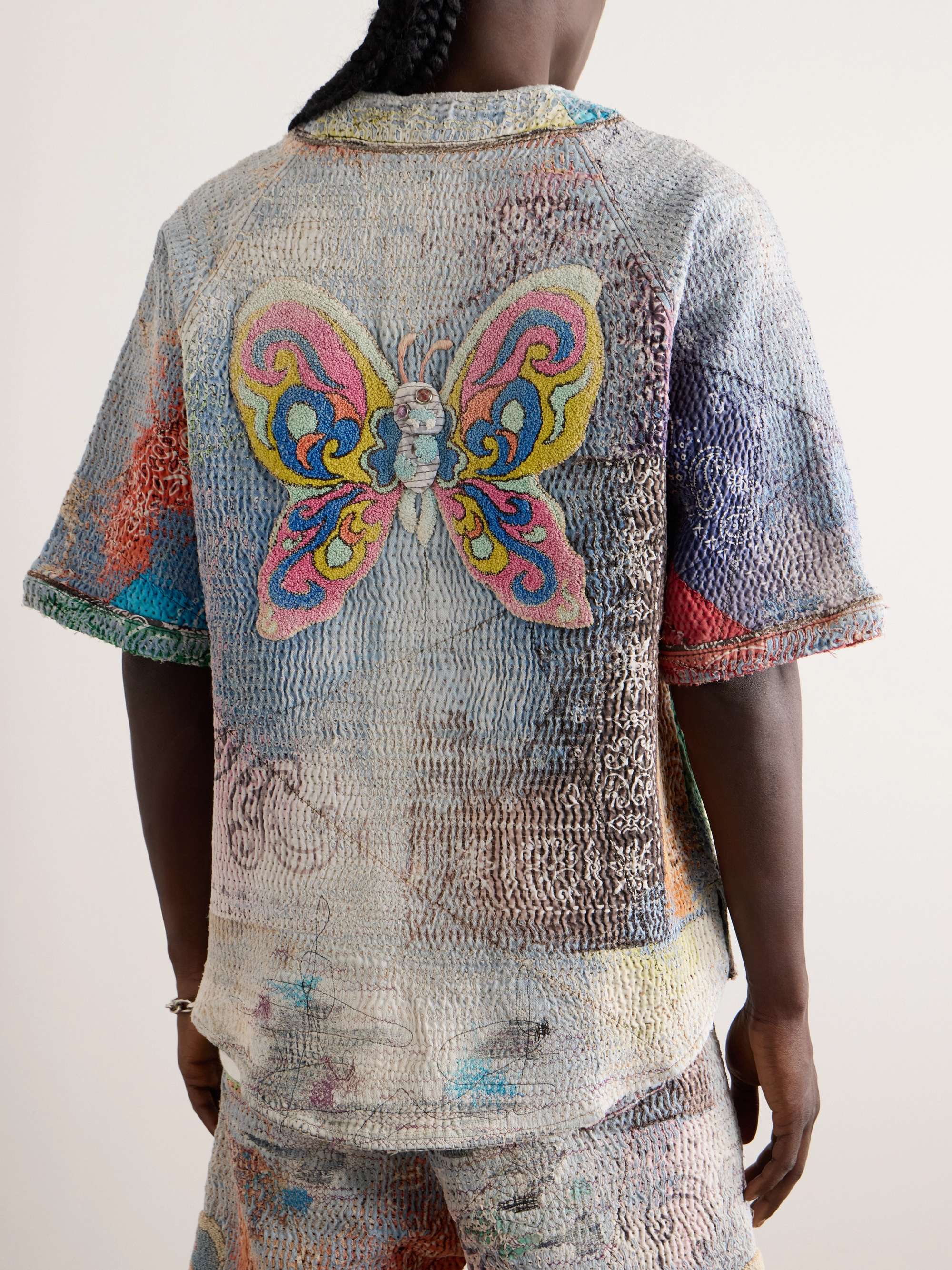 Boro Distressed Appliquéd Patchwork Cotton Shirt view