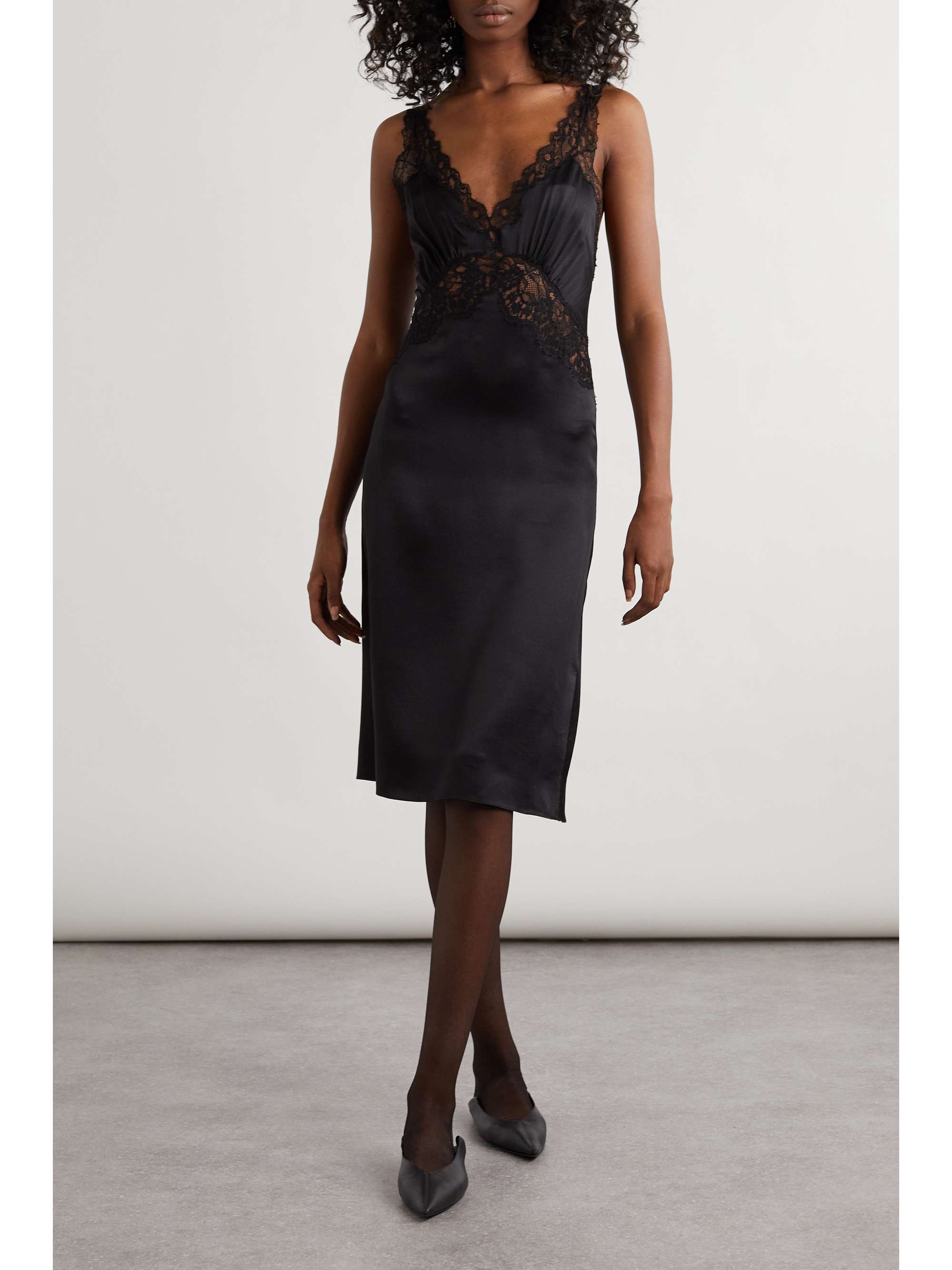 Lace-trimmed silk-satin dress view