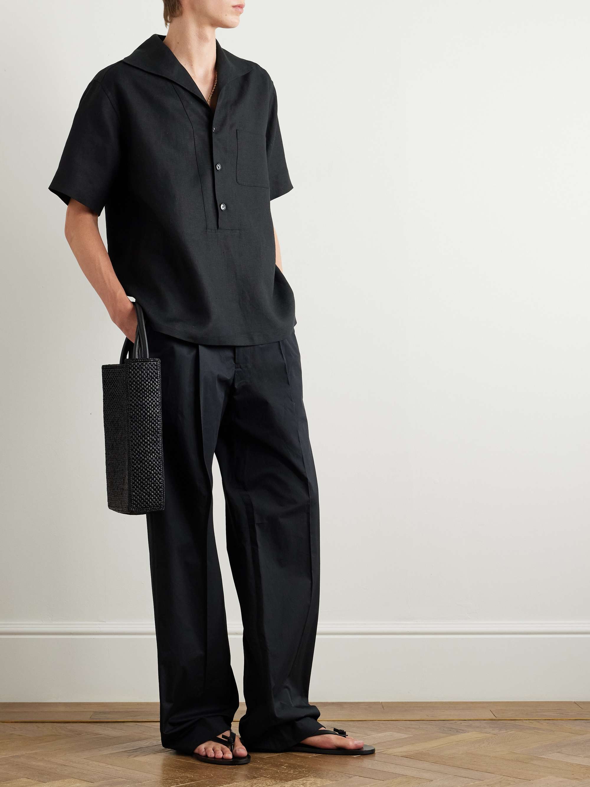 Camp-Collar Linen Half-Placket Shirt view