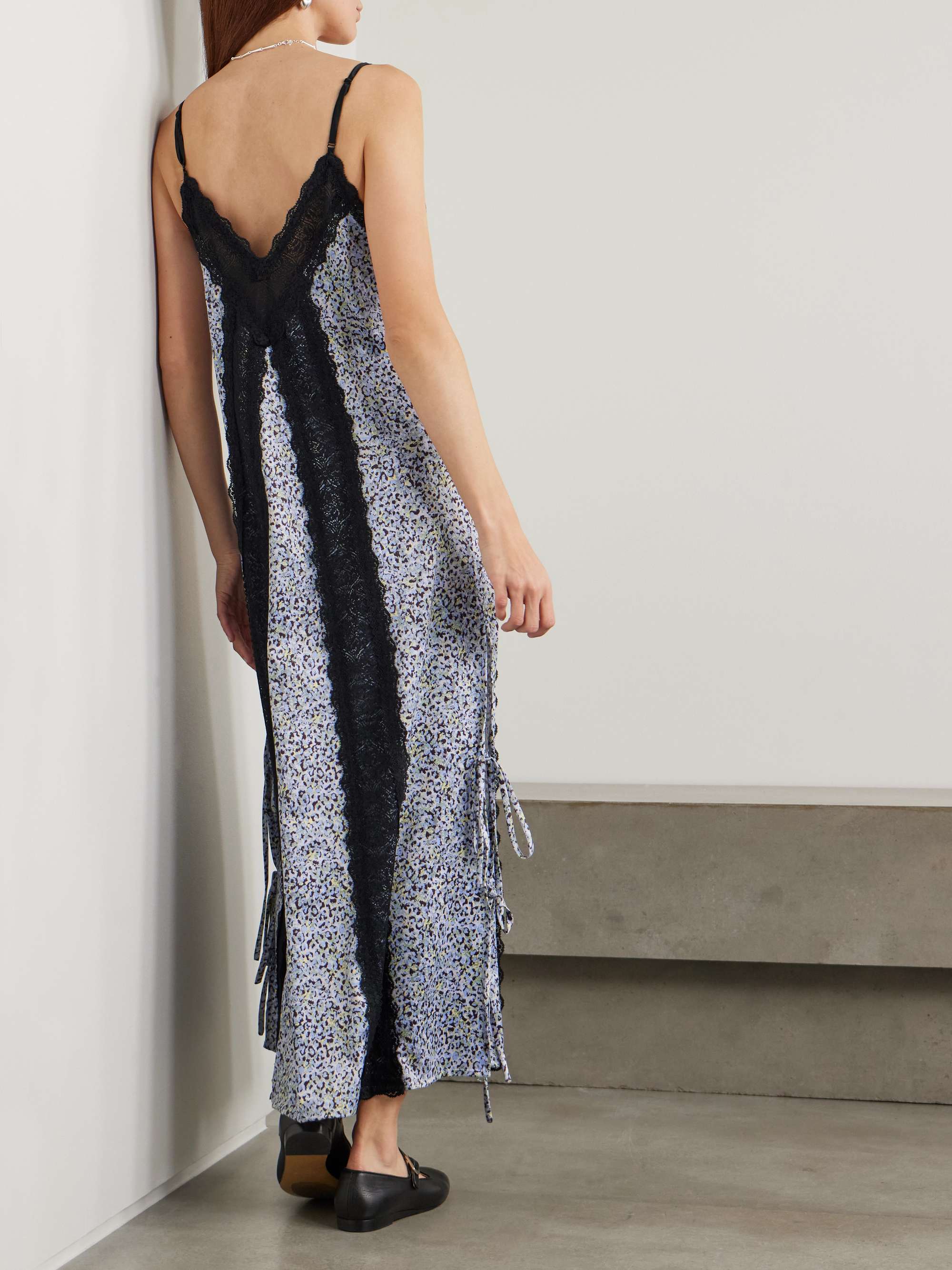 Sunita tie-detailed lace-trimmed leopard-print stretch-satin maxi dress view