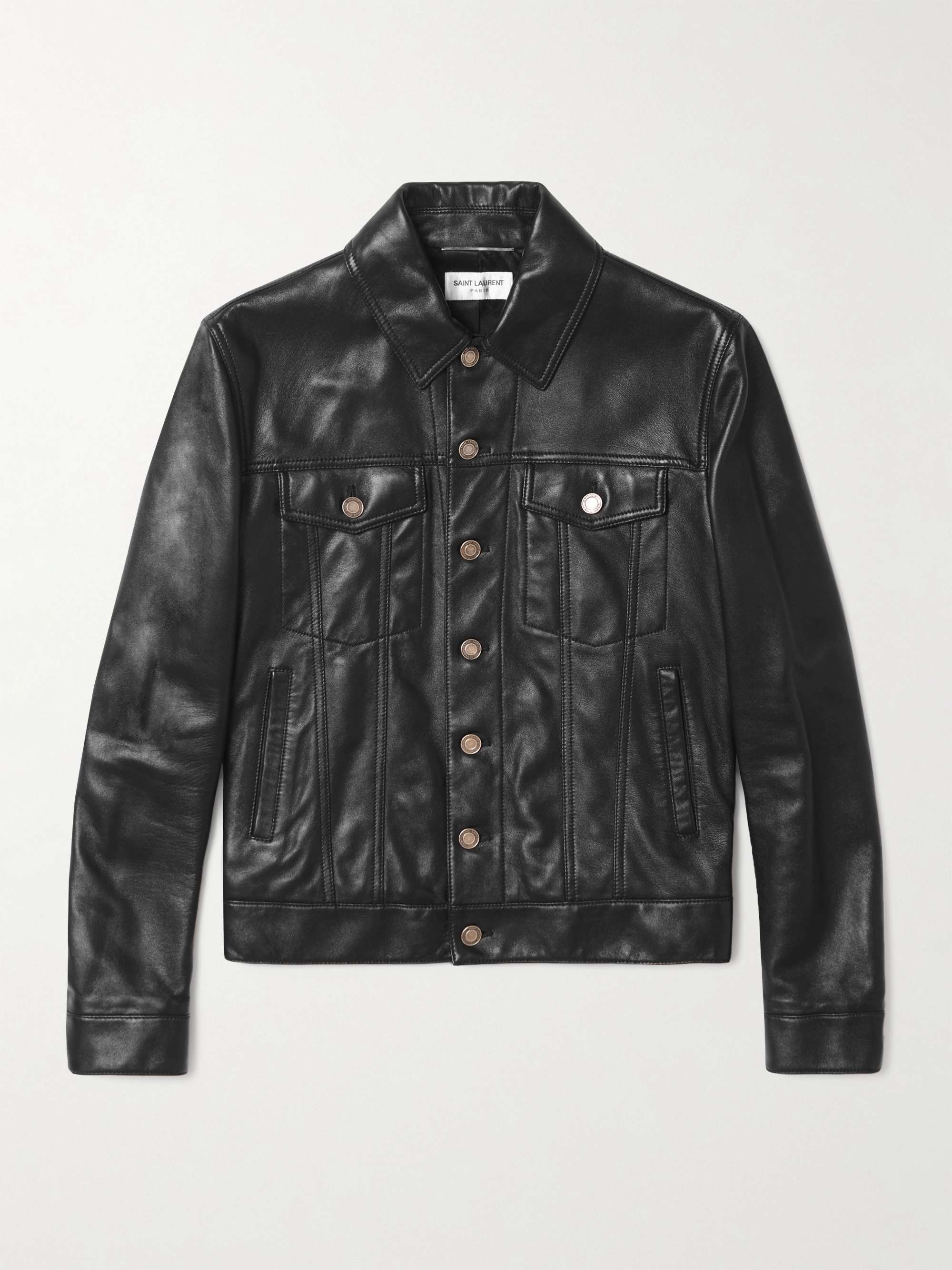 Slim-Fit Leather Trucker Jacket view